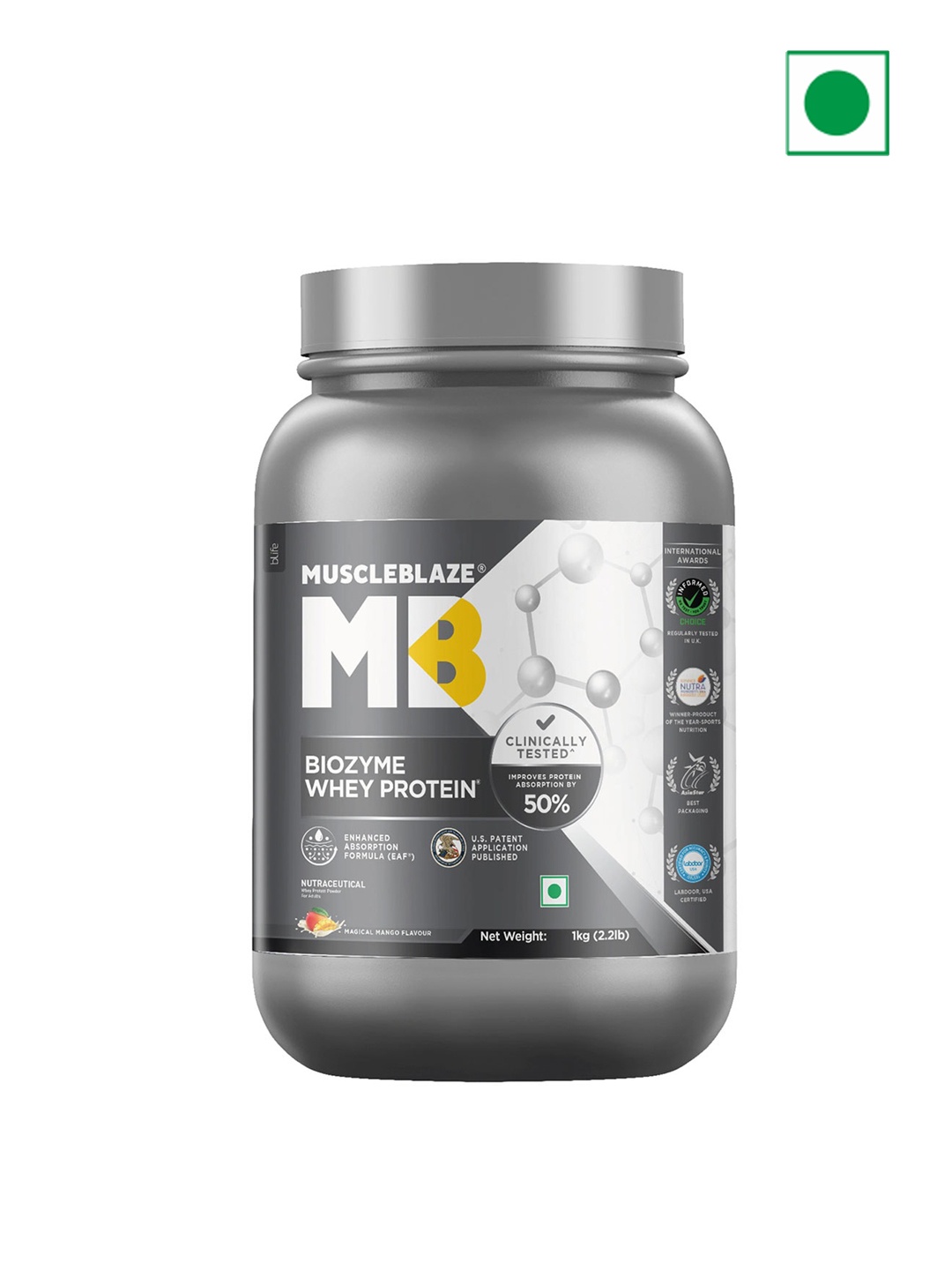 

MuscleBlaze Biozyme Whey Protein Magical Mango-1Kg, Grey