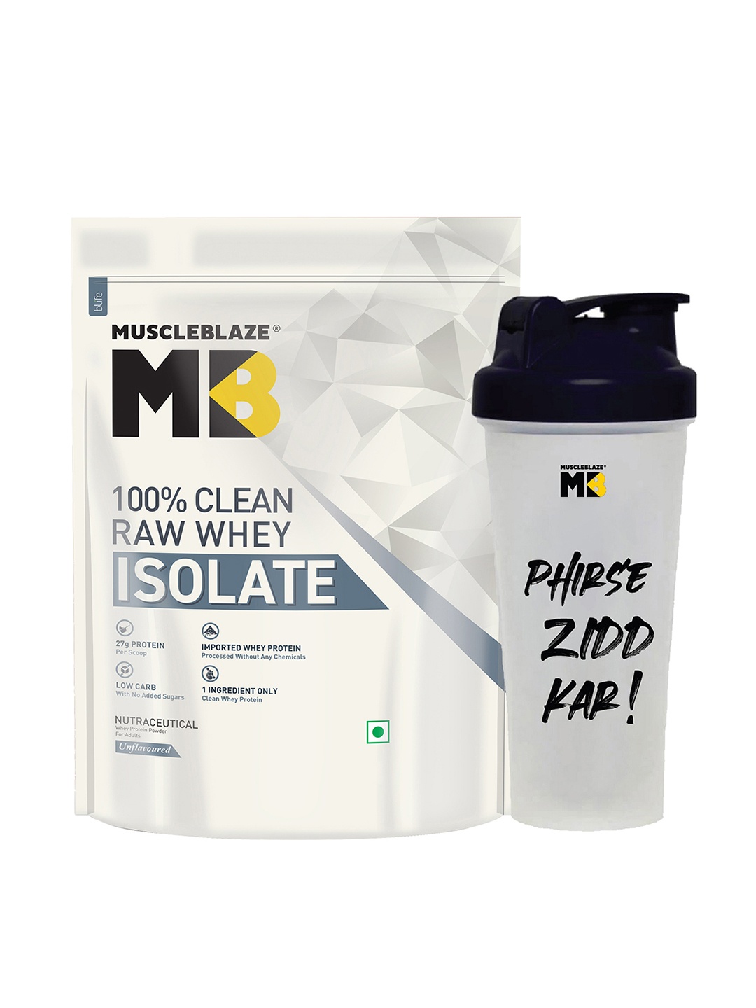 

MuscleBlaze Raw Whey Isolate 90% With Shaker Unflavoured - 1 kg, White