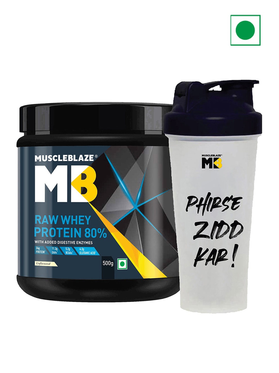 

MuscleBlaze Raw Whey Protein Concentrate With Shaker- 500g, White