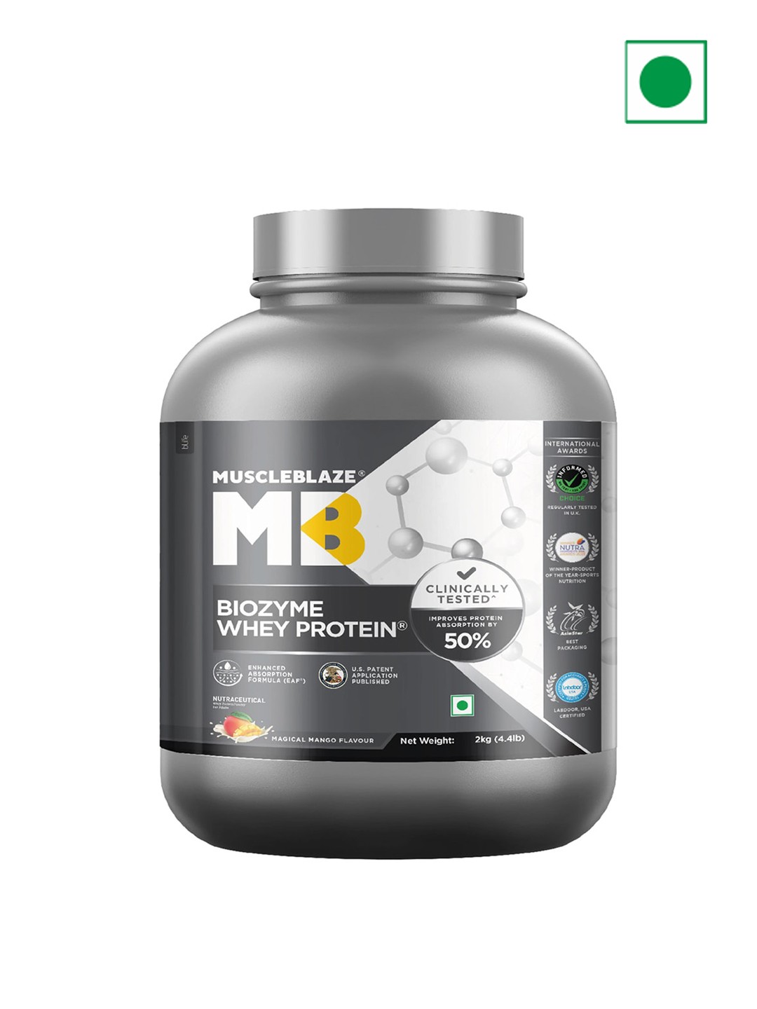

MuscleBlaze Biozyme Whey Protein Magical Mango Flavor- 2 kg, Yellow