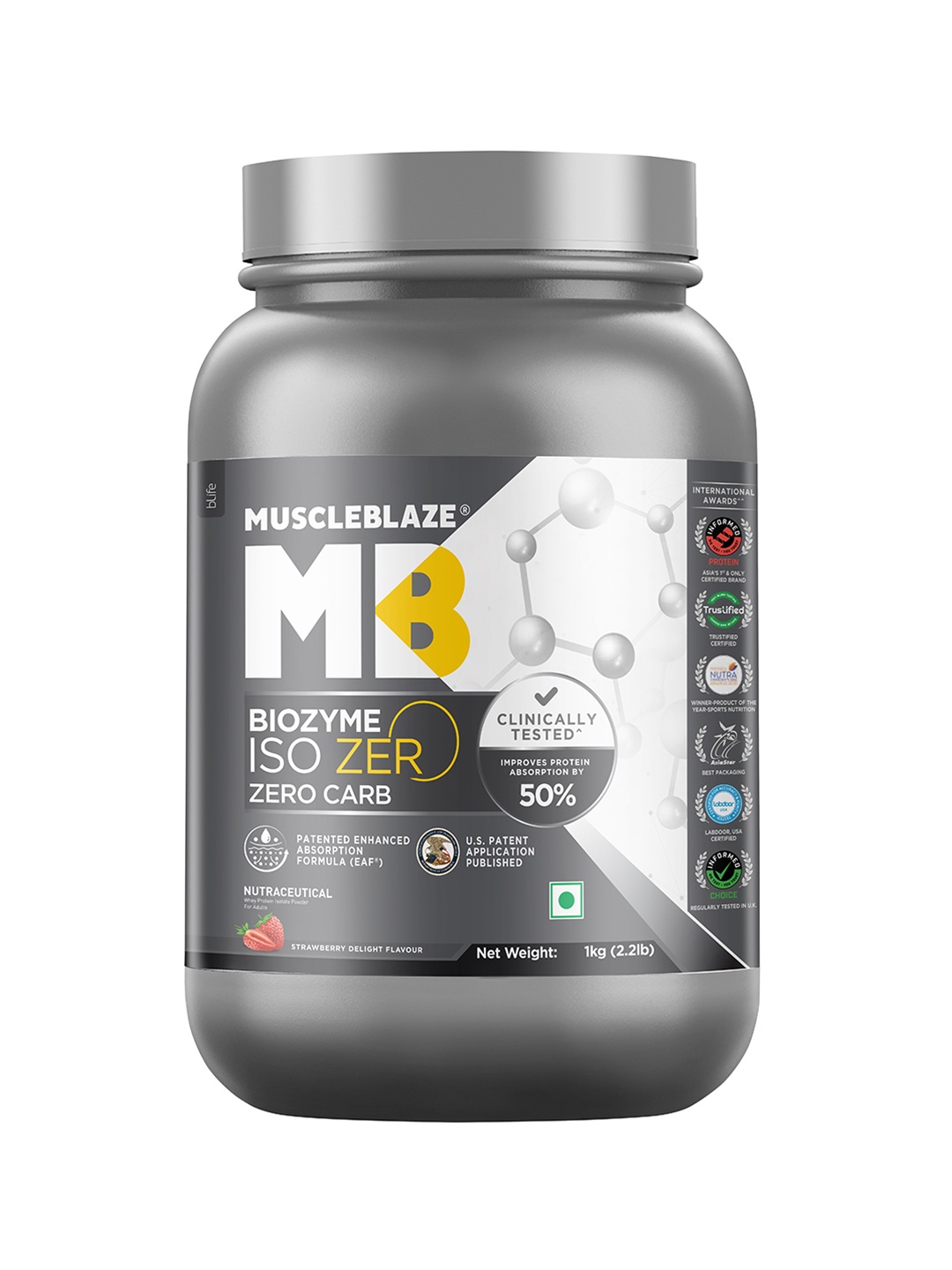 

MuscleBlaze Biozyme Iso-Zero Strawberry Flavour-1 kg, Red