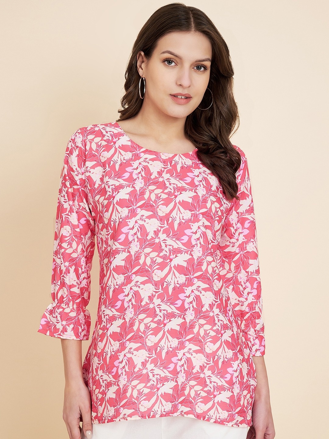 VAIRAGEE Floral Printed Bell Sleeve Top, Pink