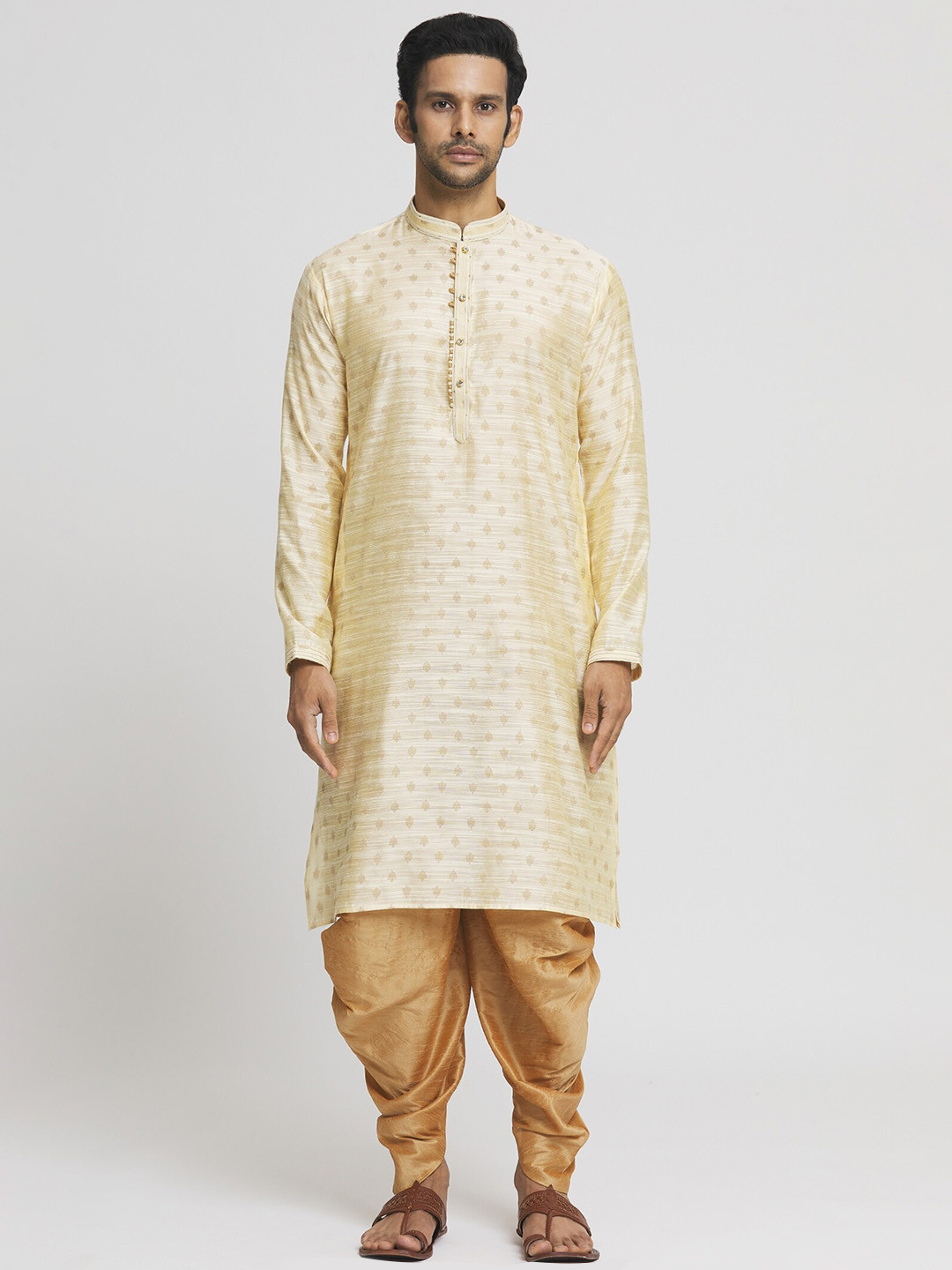 

Indian Poshakh Men Regular Kurta with Dhoti Pants, Beige