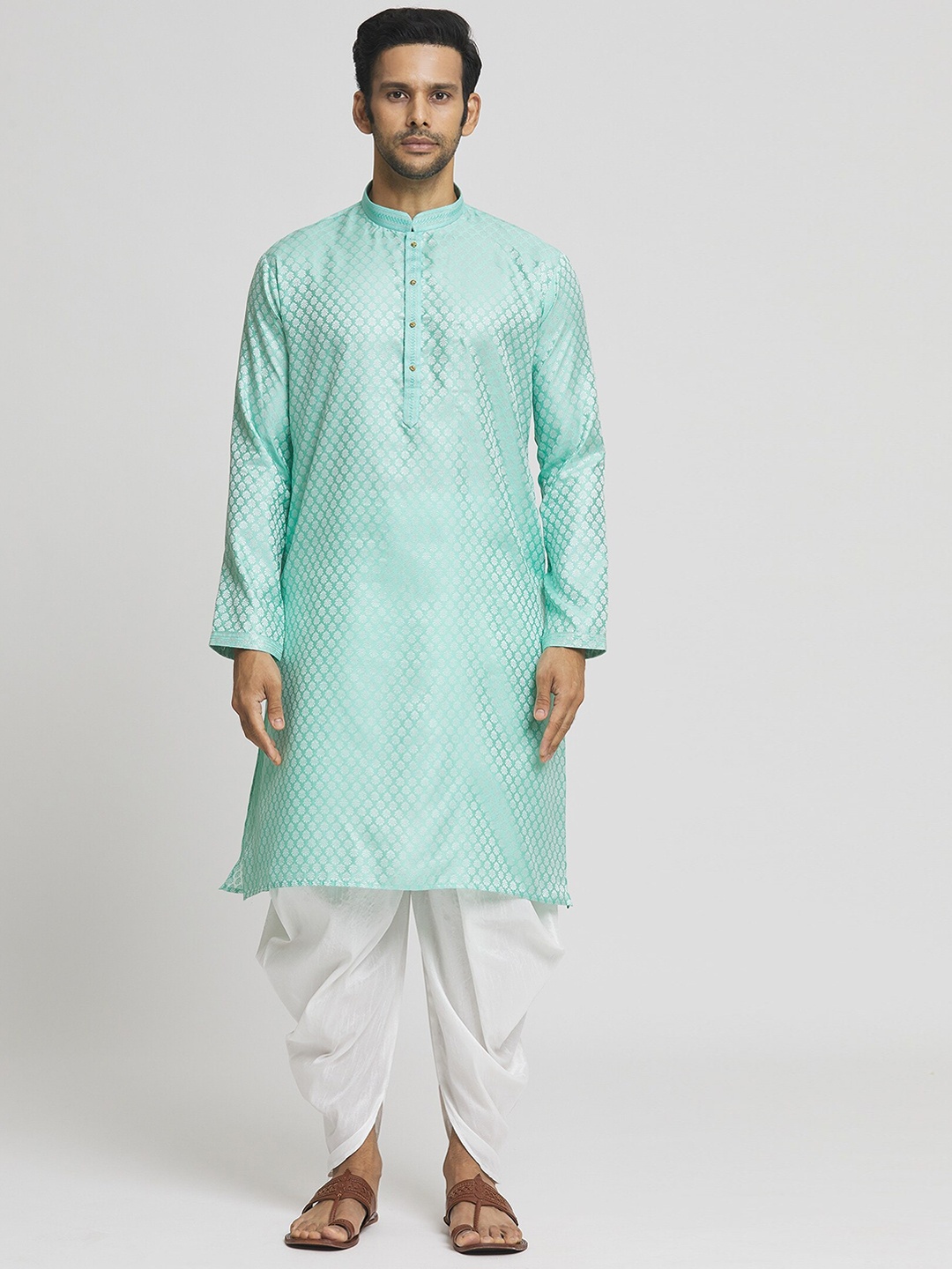 

Indian Poshakh Ethnic Motifs Woven Design Straight Kurta with Dhoti Pants, Blue