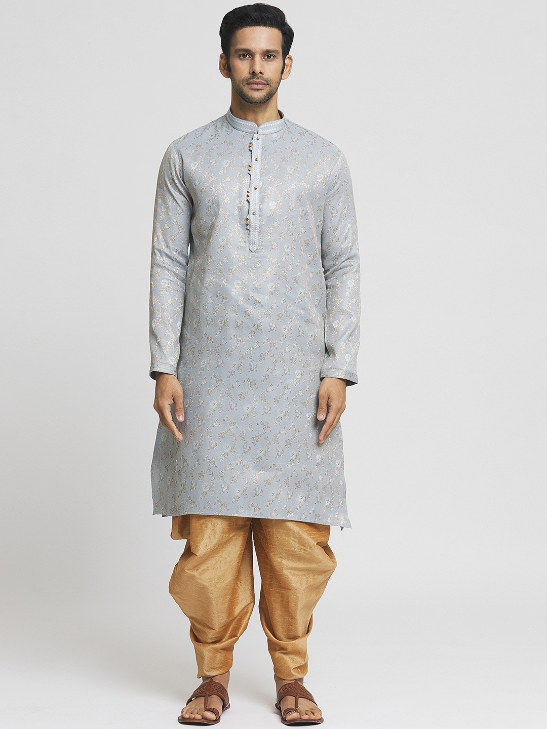 

Indian Poshakh Men Regular Kurta with Dhoti Pants, Grey