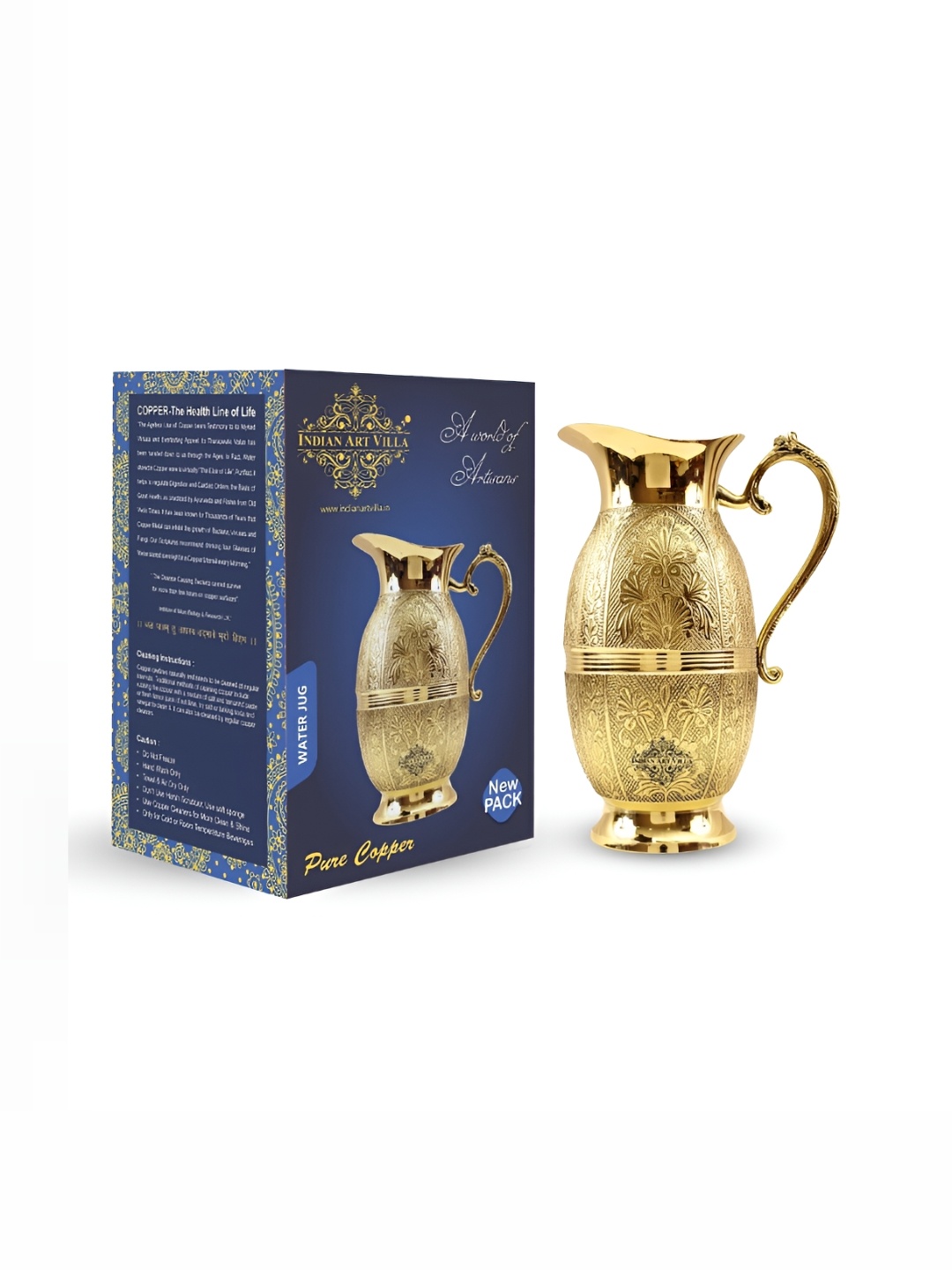 

INDIAN ART VILLA Gold-Toned Textured Brass Water Jug 1.3 L