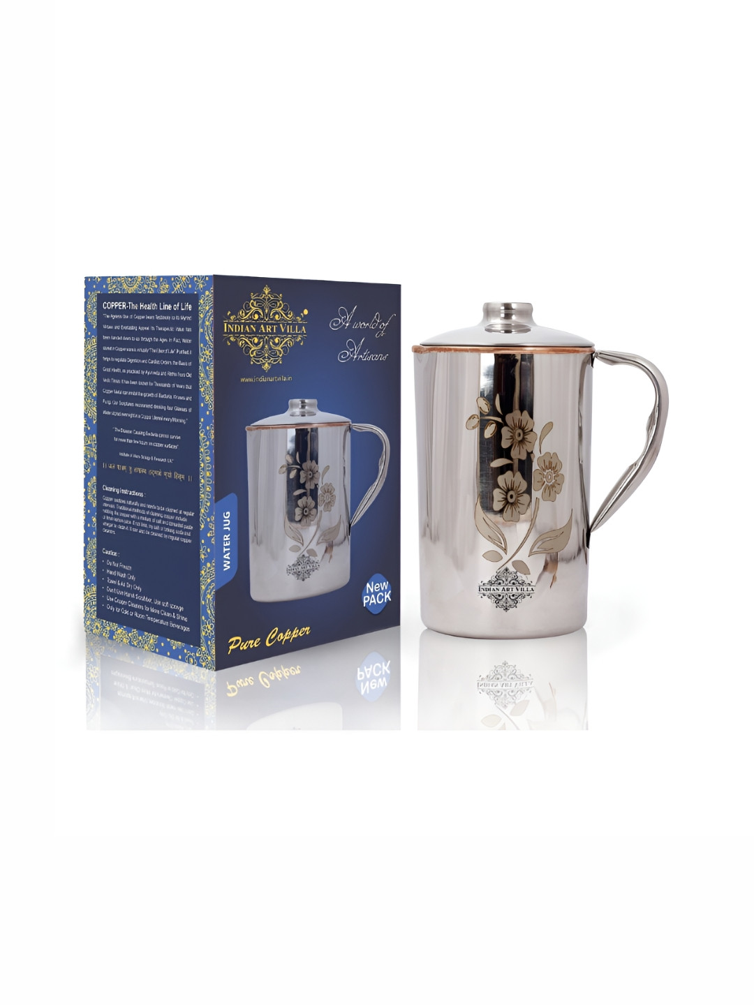 

INDIAN ART VILLA Brown & Silver toned Copper Water Jugs 1 L