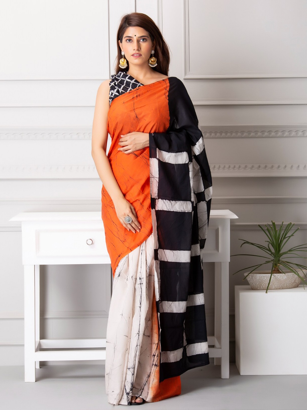 

KALINI Tie And Dye Pure Cotton Saree, Orange