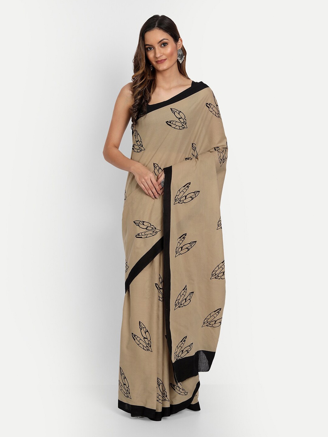 

KALINI Floral Printed Pure Cotton Saree, Beige