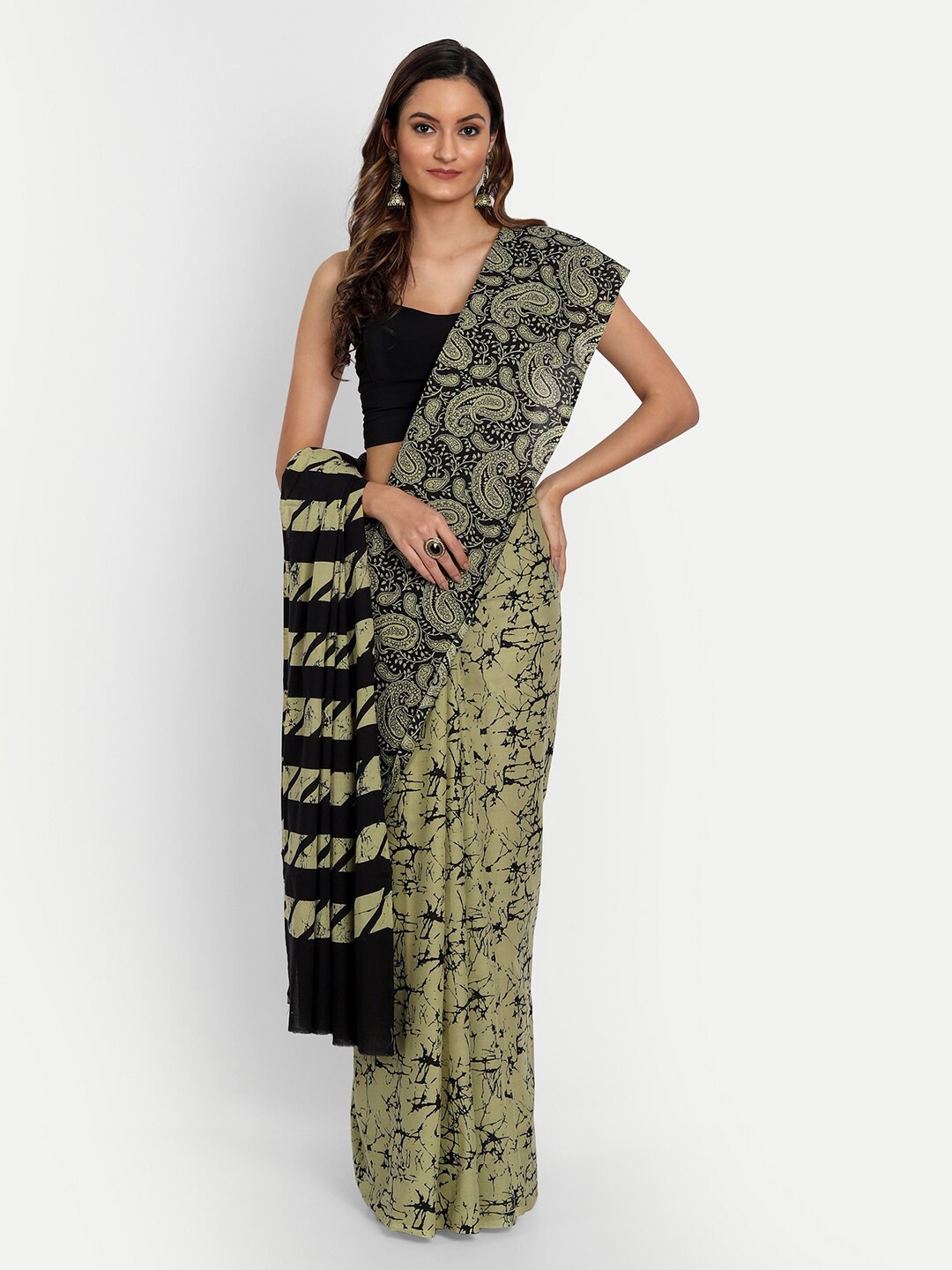 

KALINI Ethnic Motifs Printed Pure Cotton Saree, Green
