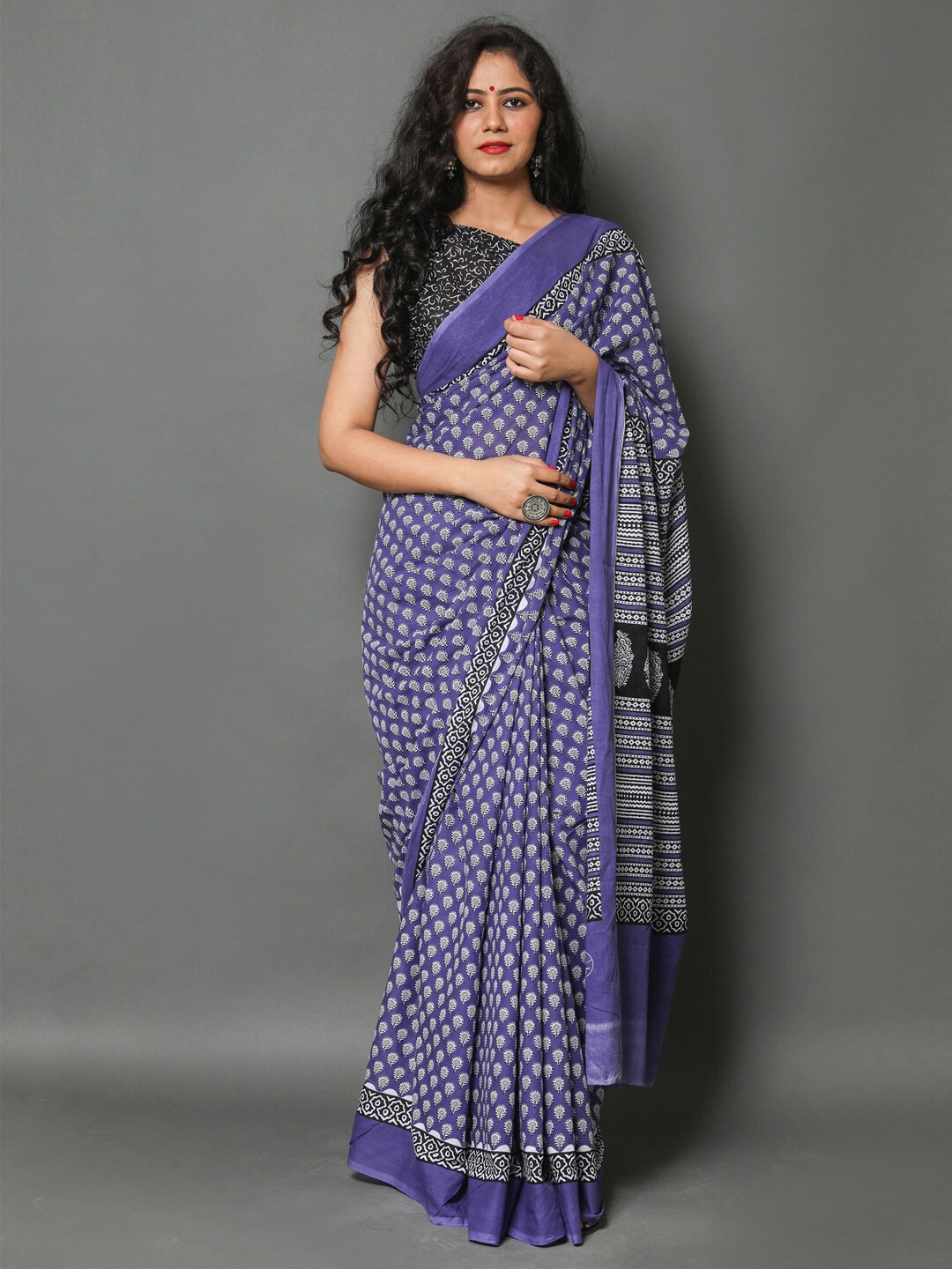 

KALINI Ethnic Motifs Printed Pure Cotton Saree, Purple