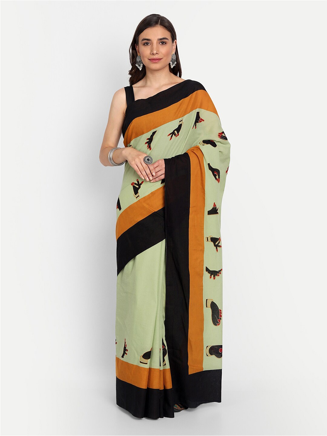 

KALINI Ethnic Motifs Printed Pure Cotton Saree, Green