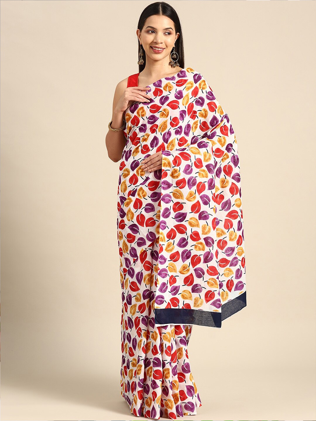 

KALINI Ethnic Motifs Printed Pure Cotton Saree, White
