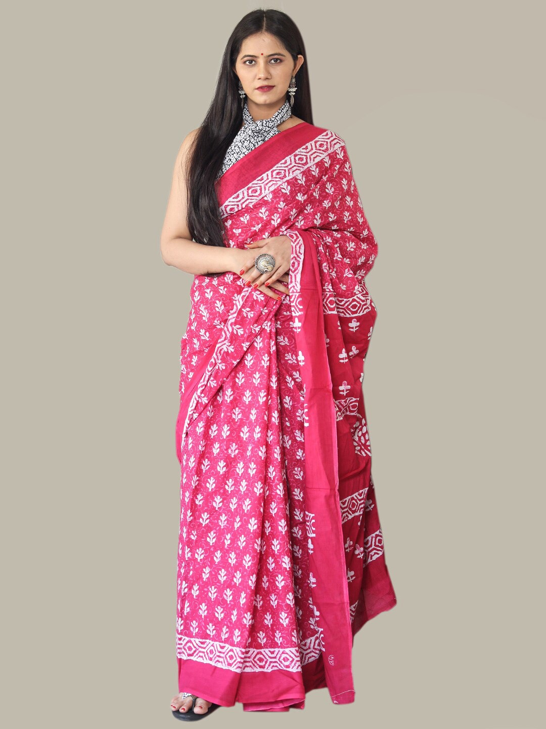 

KALINI Ethnic Motifs Printed Pure Cotton Saree, Pink