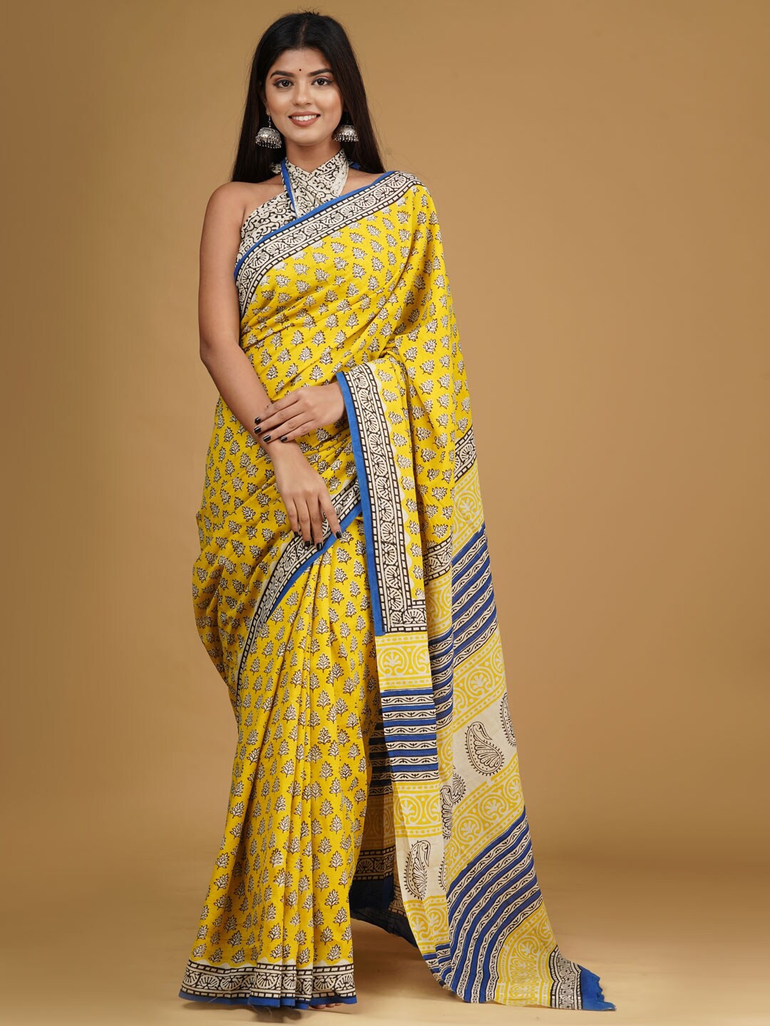 

KALINI Ethnic Motifs Printed Pure Cotton Saree, Yellow