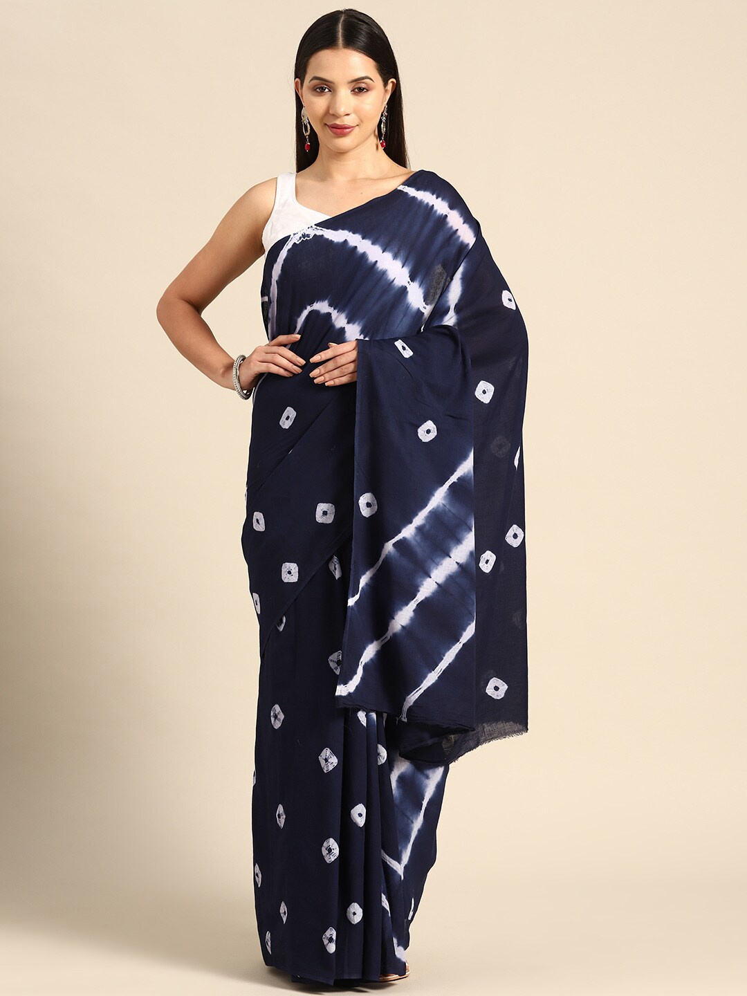 

KALINI Tie and Dyed Pure Cotton Saree, Blue