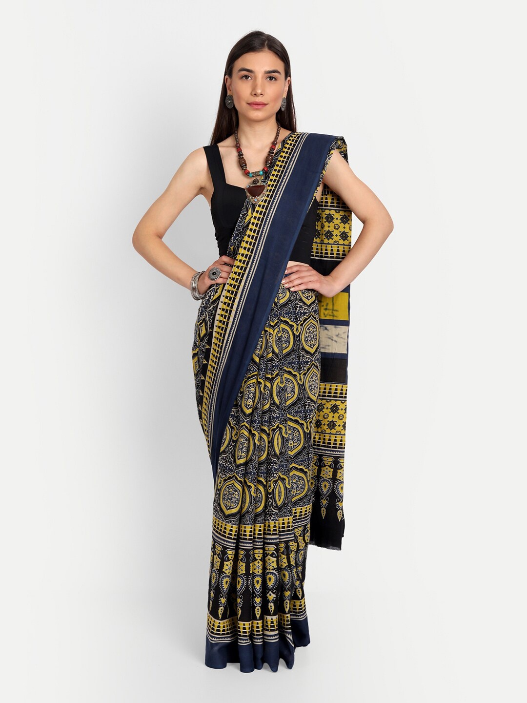 

KALINI Ethnic Motifs Printed Pure Cotton Saree, Yellow