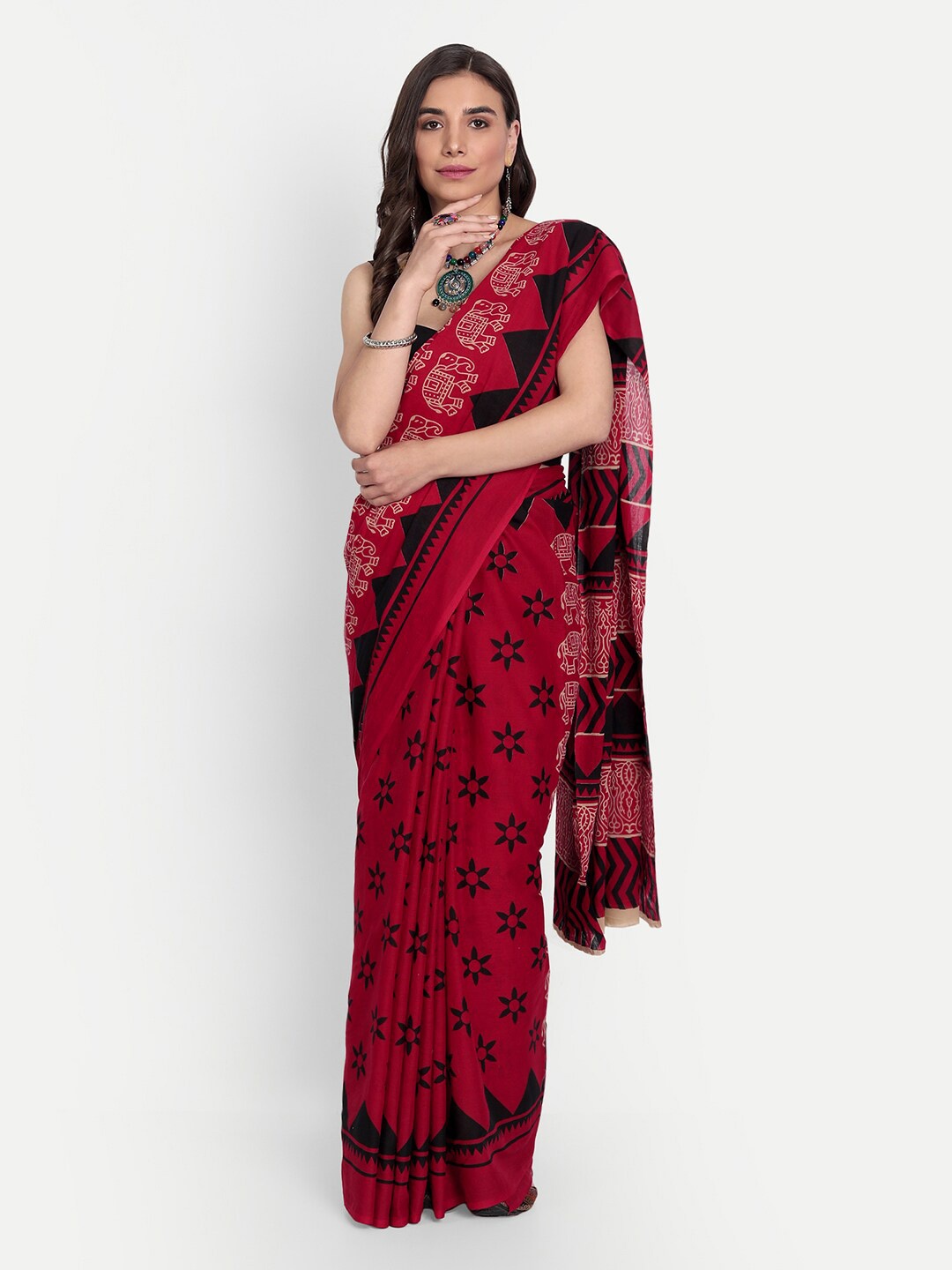 

KALINI Ethnic Motifs Printed Pure Cotton Saree, Maroon