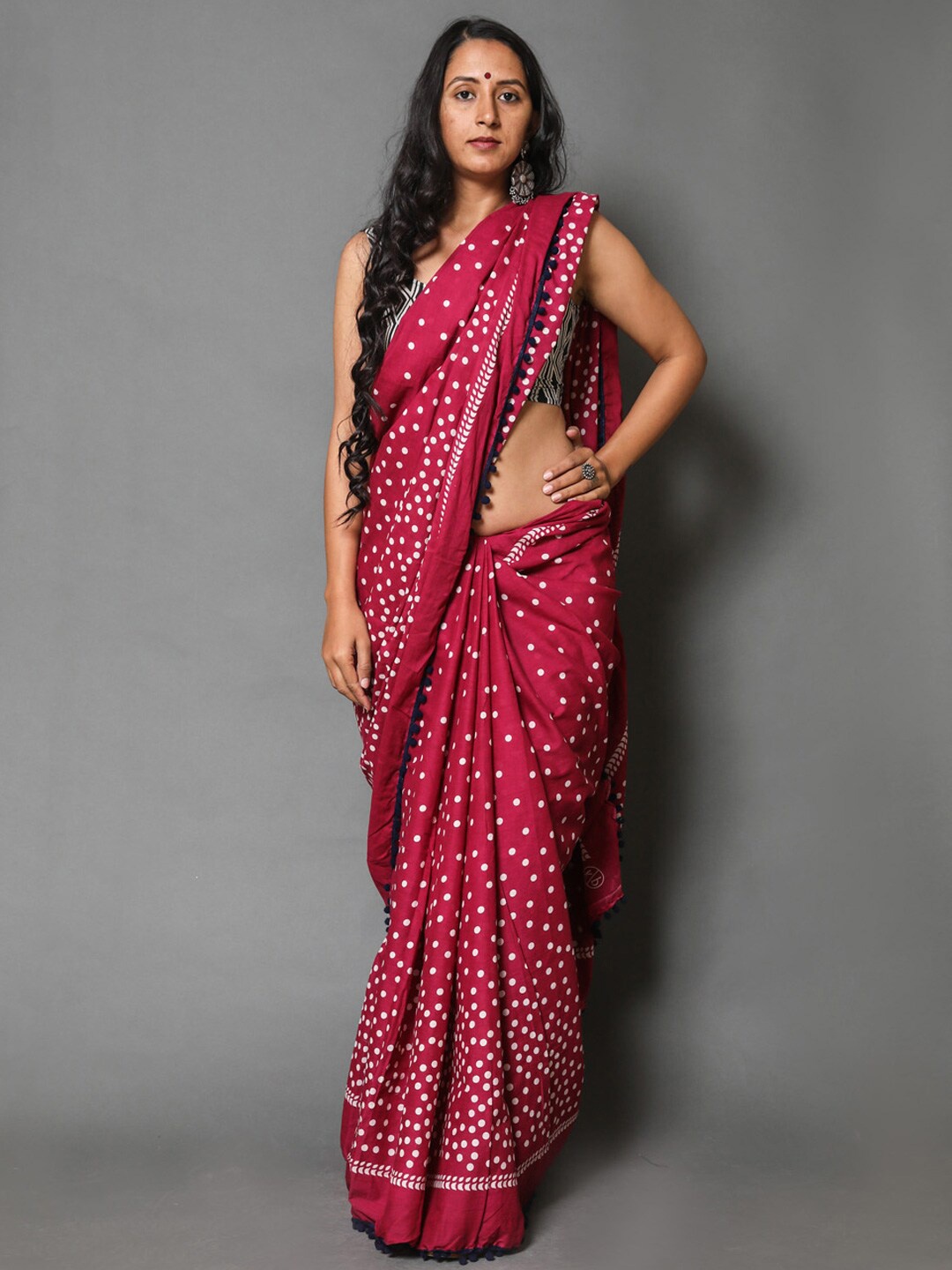 

KALINI Polka Dots Printed Pure Cotton Saree, Mustard