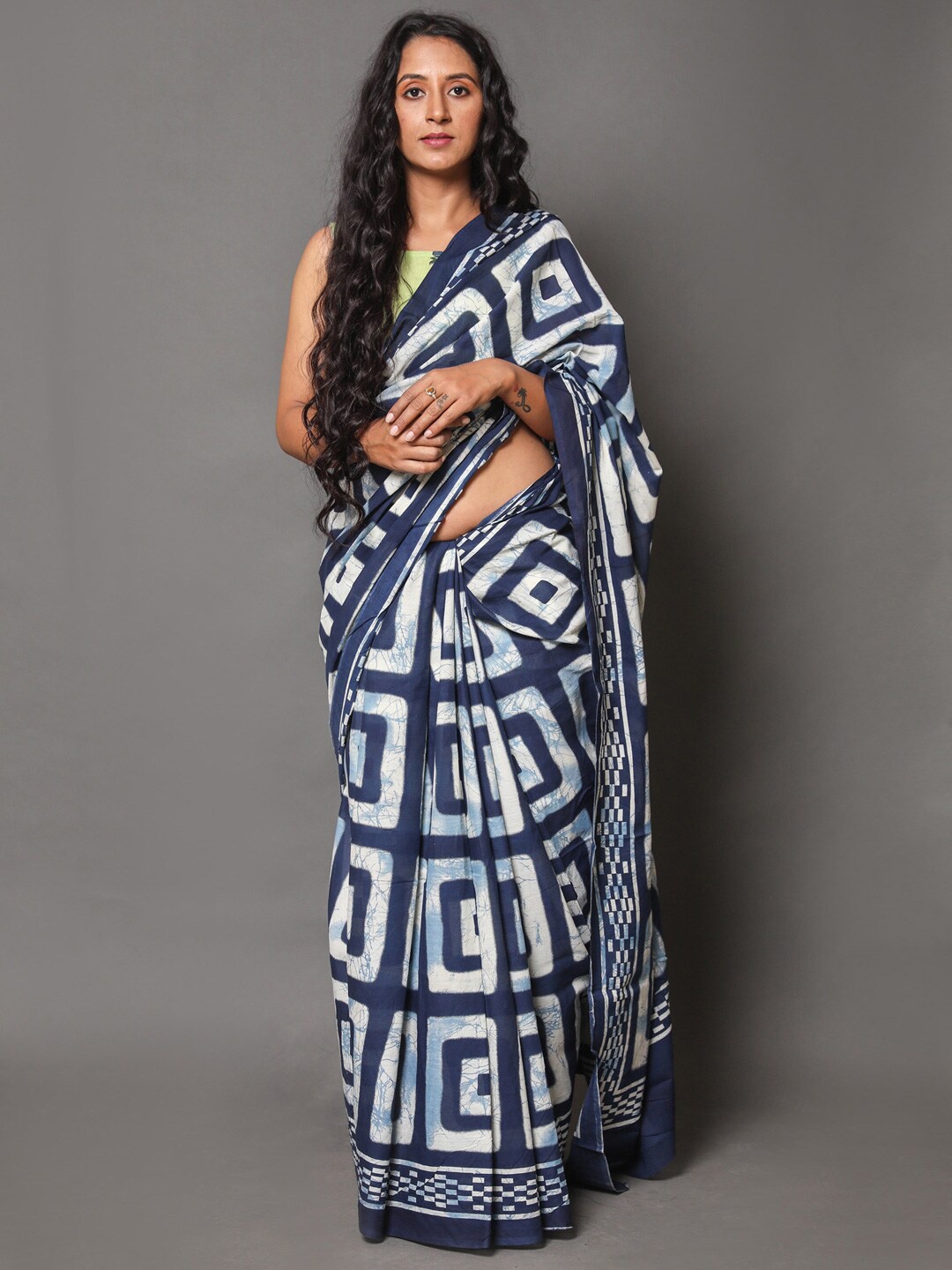 

KALINI Pure Cotton Saree, Navy blue