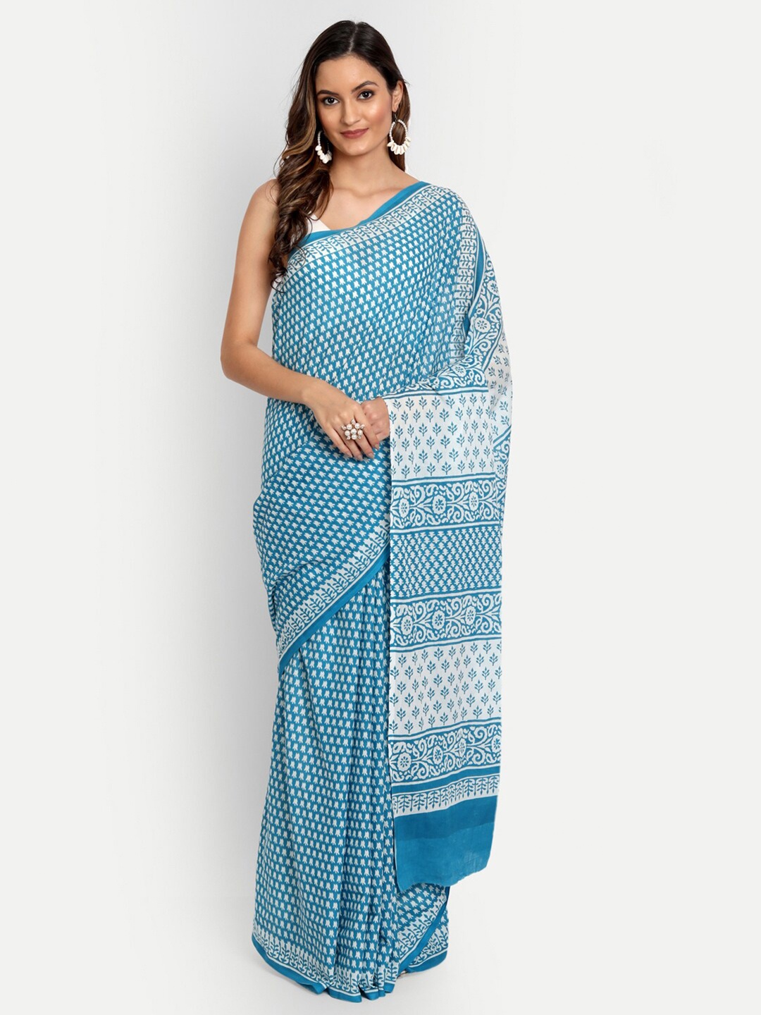 

KALINI Floral Printed Pure Cotton Saree, Blue