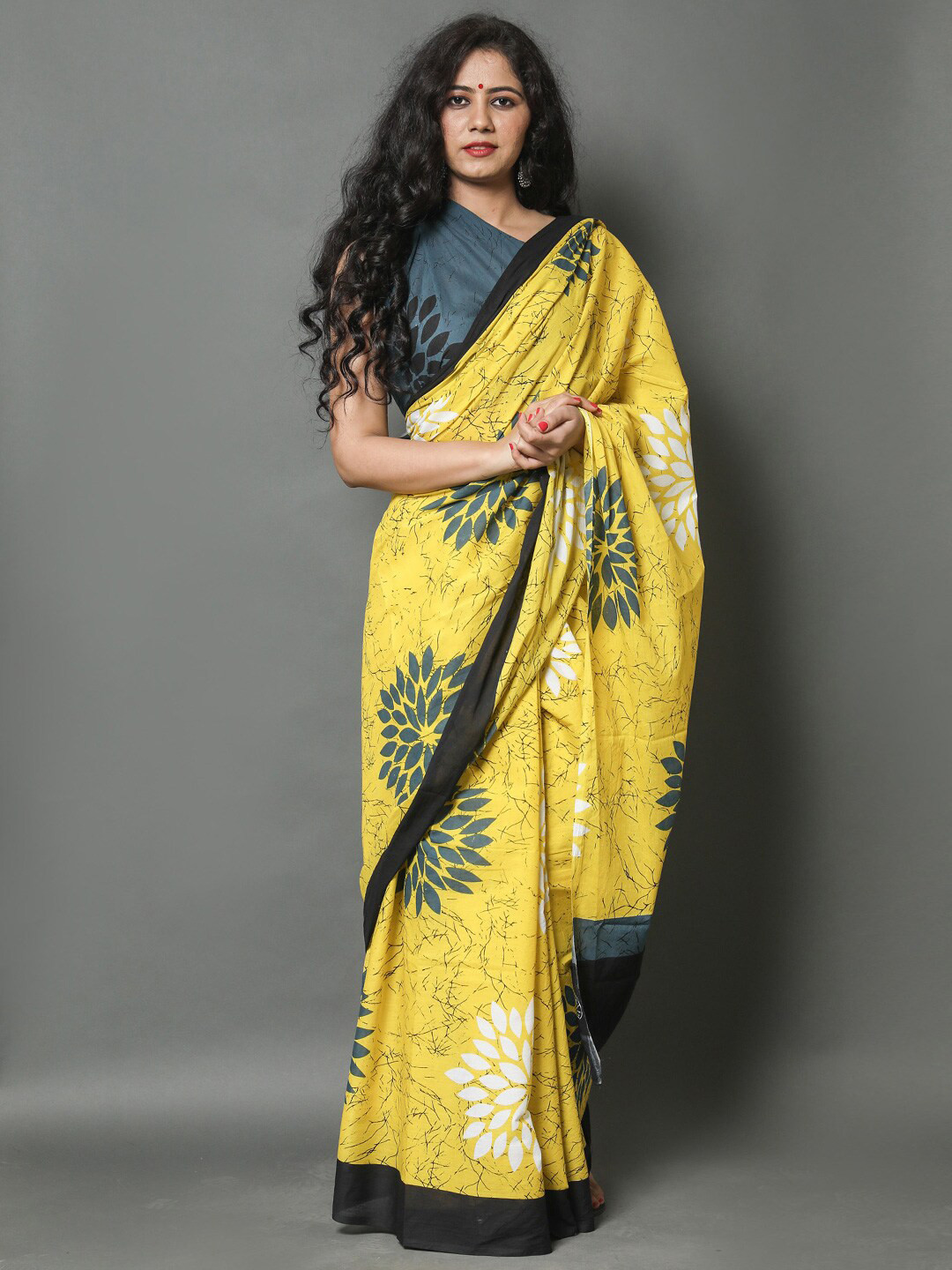 

KALINI Ethnic Motifs Printed Pure Cotton Saree, Yellow