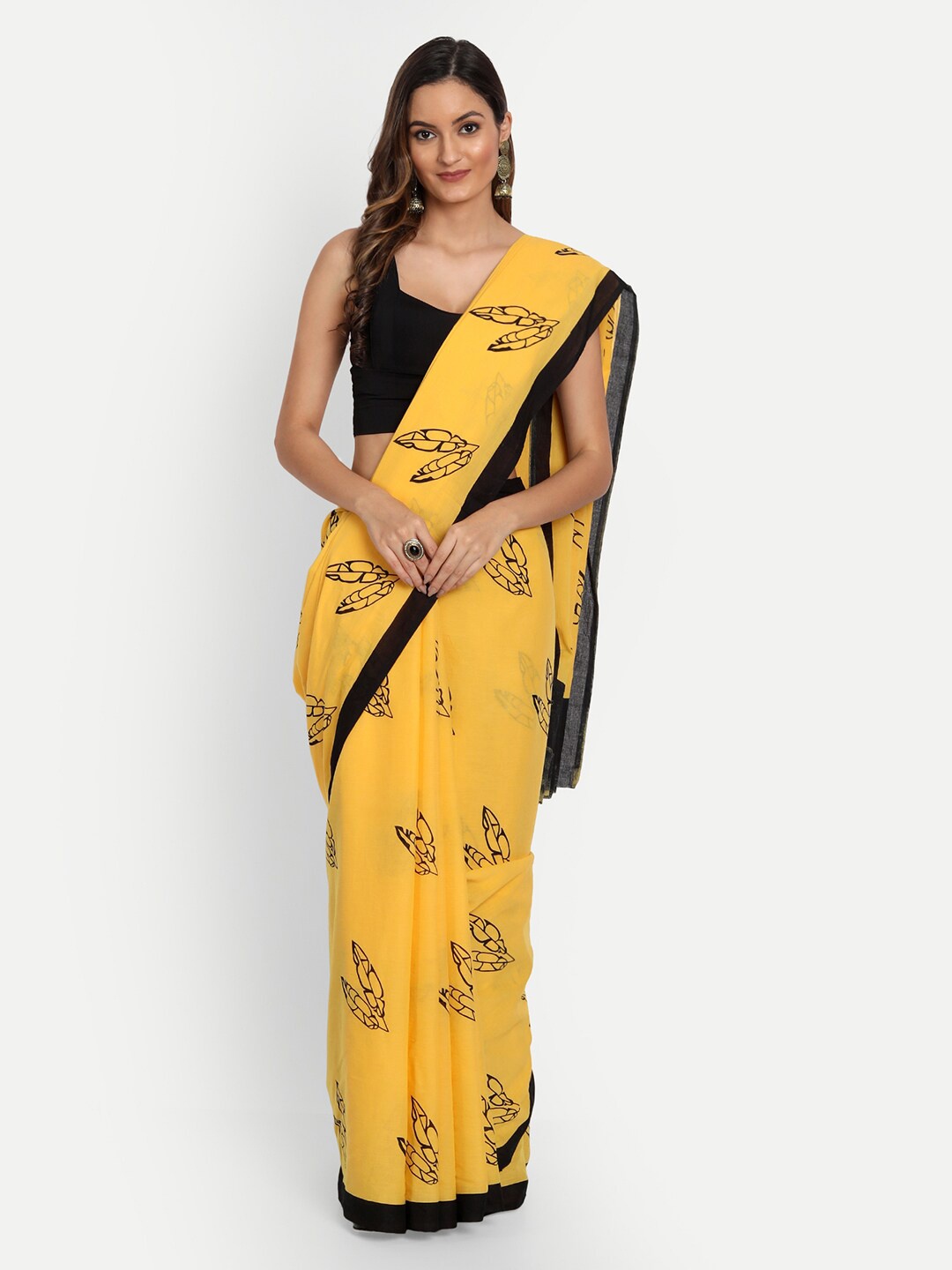 

KALINI Floral Printed Pure Cotton Saree, Yellow