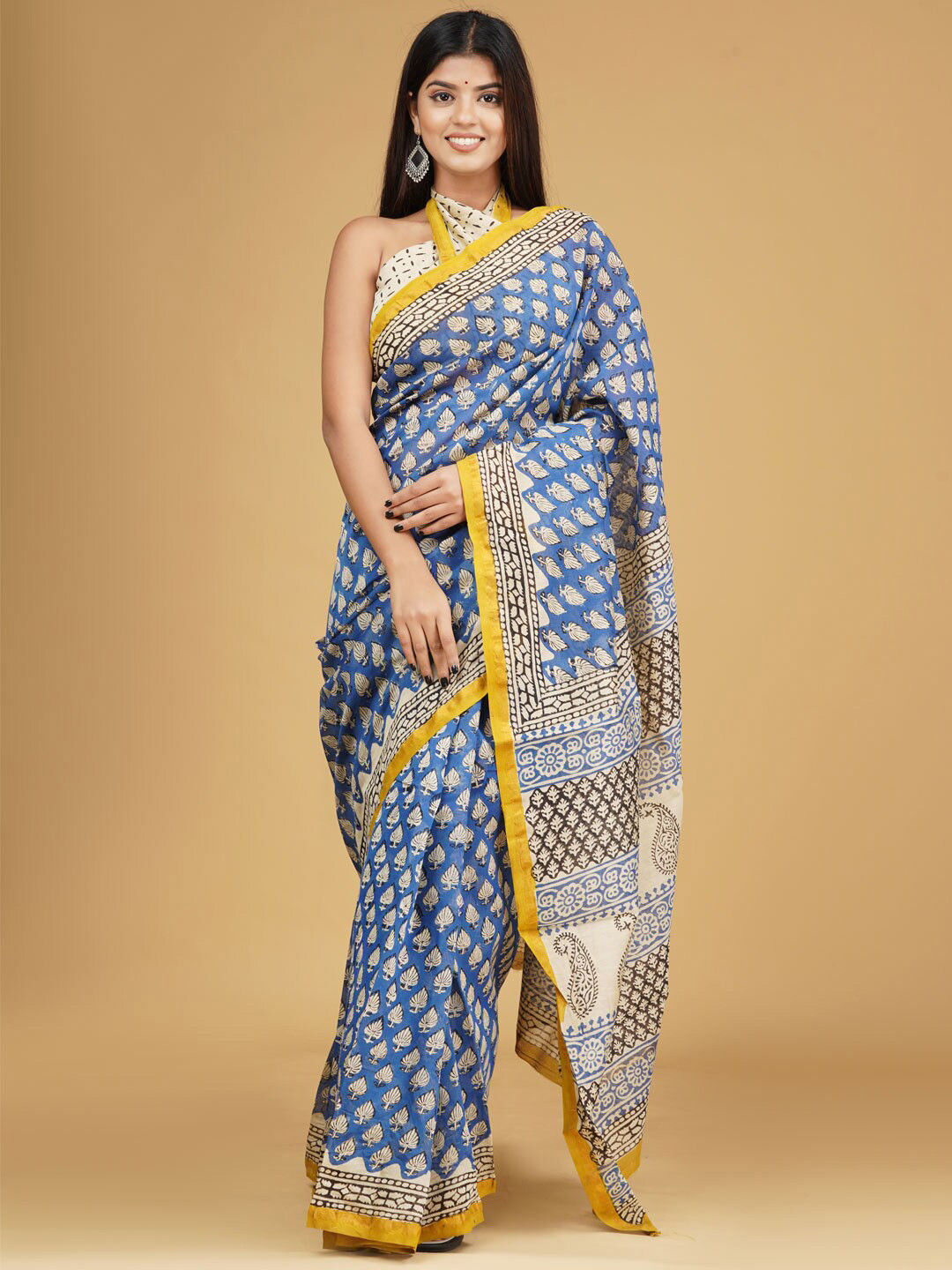 

KALINI Floral Printed Pure Cotton Saree, Blue