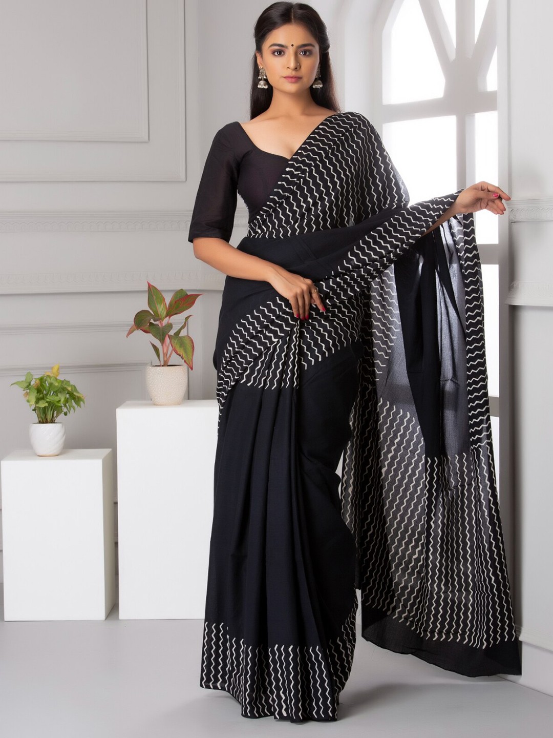 

KALINI Pure Cotton Saree, Black