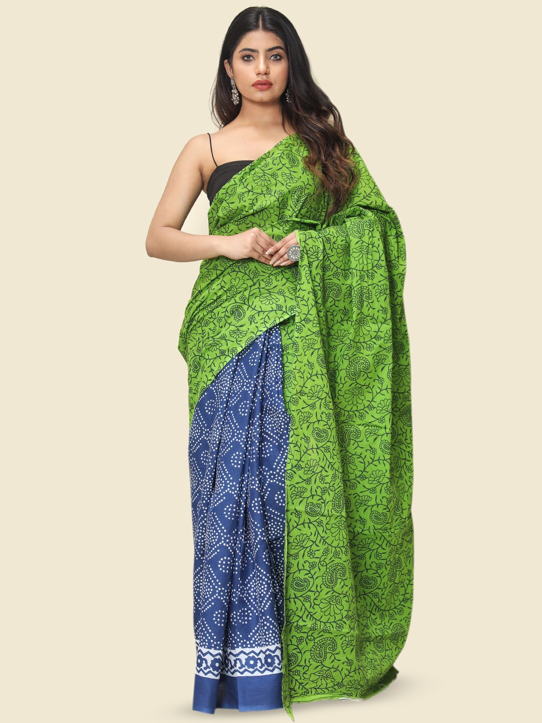 

KALINI Floral Printed Pure Cotton Saree, Green