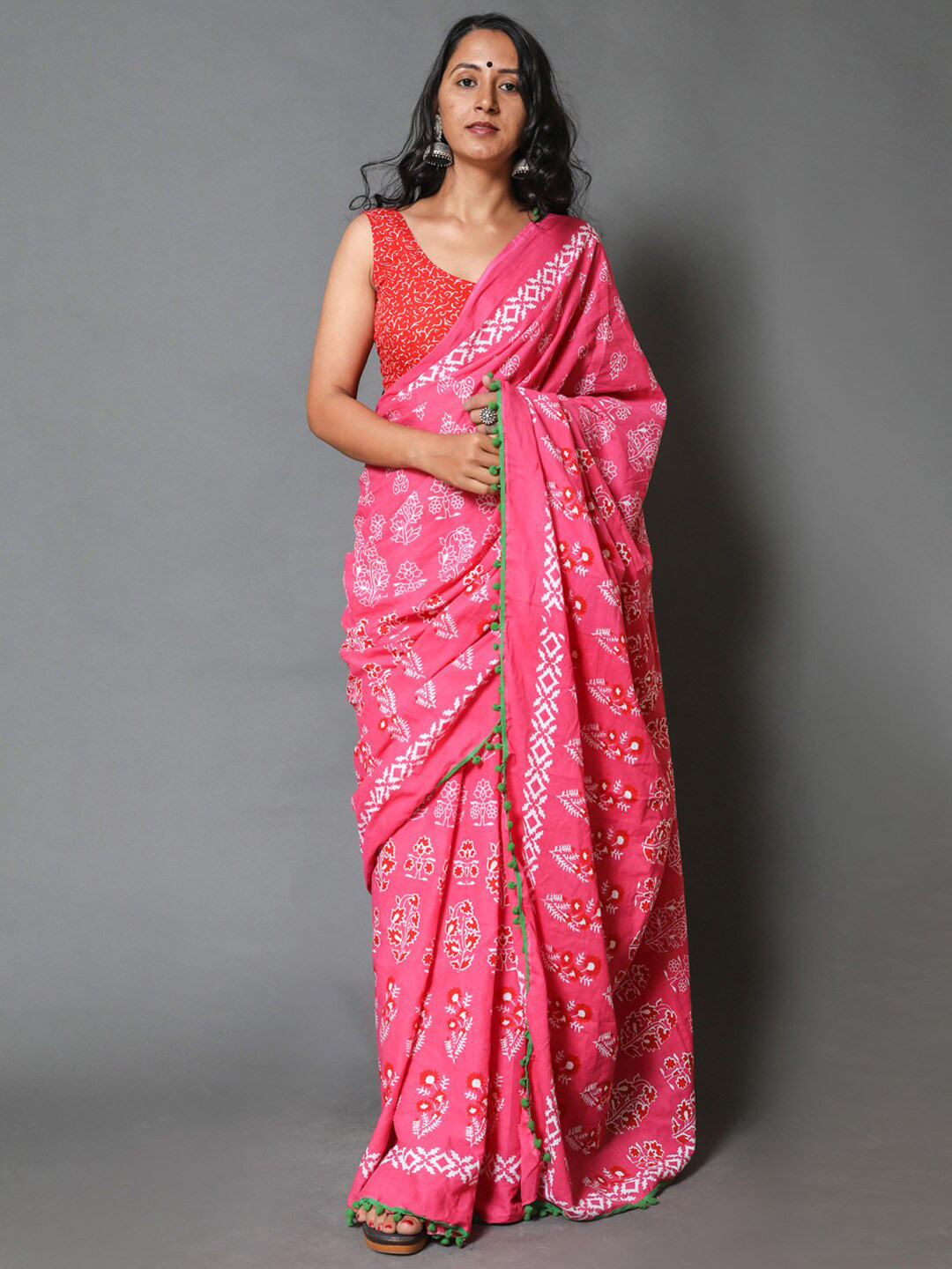 

KALINI Ethnic Motifs Printed Pure Cotton Saree, Pink