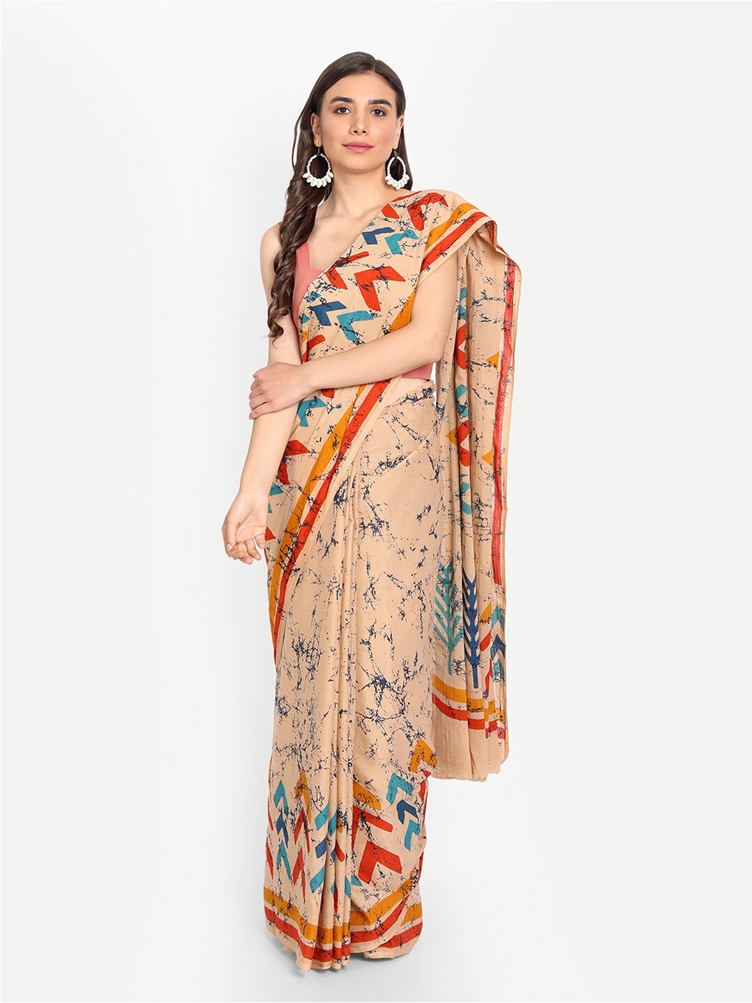 

KALINI Abstract Printed Pure Cotton Saree, Orange