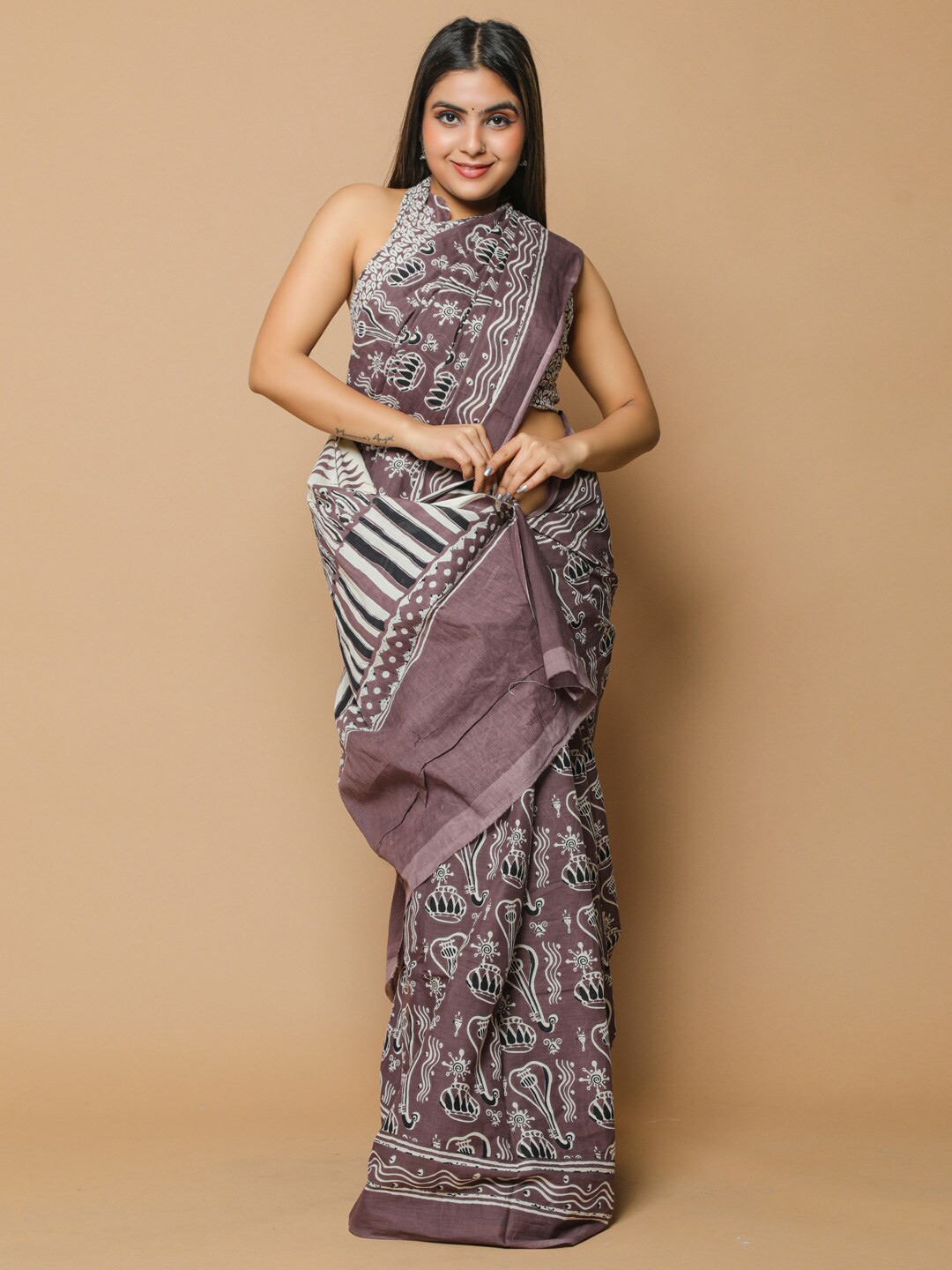 

KALINI Ethnic Motifs Printed Pure Cotton Saree, Maroon