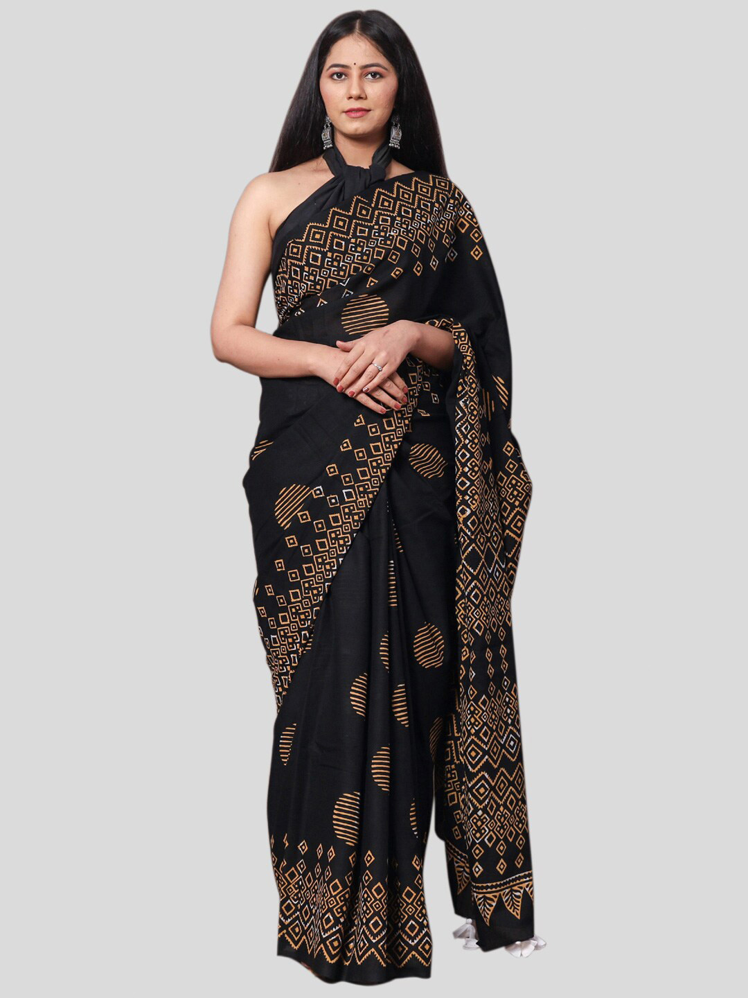 

KALINI Ethnic Motifs Printed Pure Cotton Saree, Black