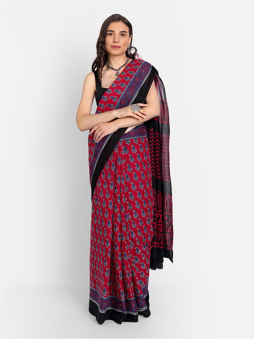 

KALINI Ethnic Motifs Printed Pure Cotton Saree, Maroon
