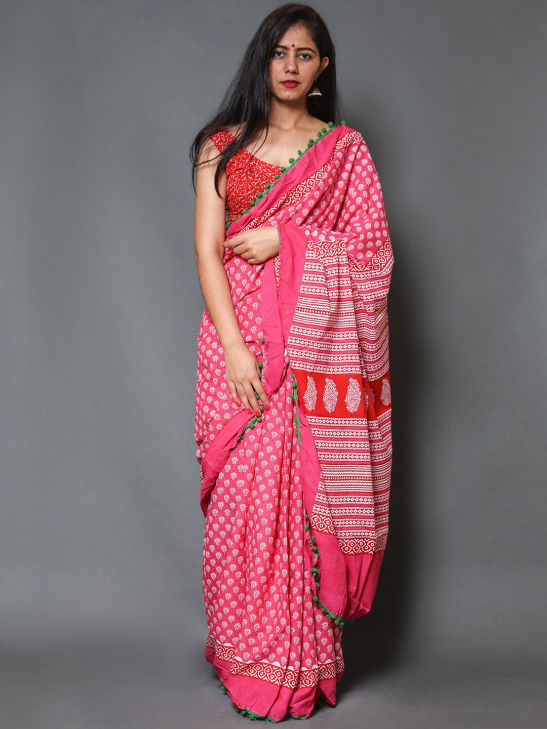 

KALINI Floral Printed Pure Cotton Saree, Pink