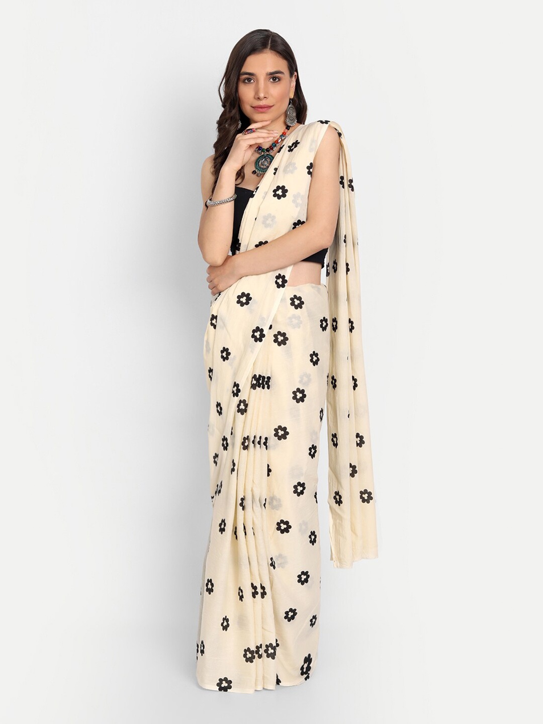 

KALINI Floral Printed Pure Cotton Saree, Beige