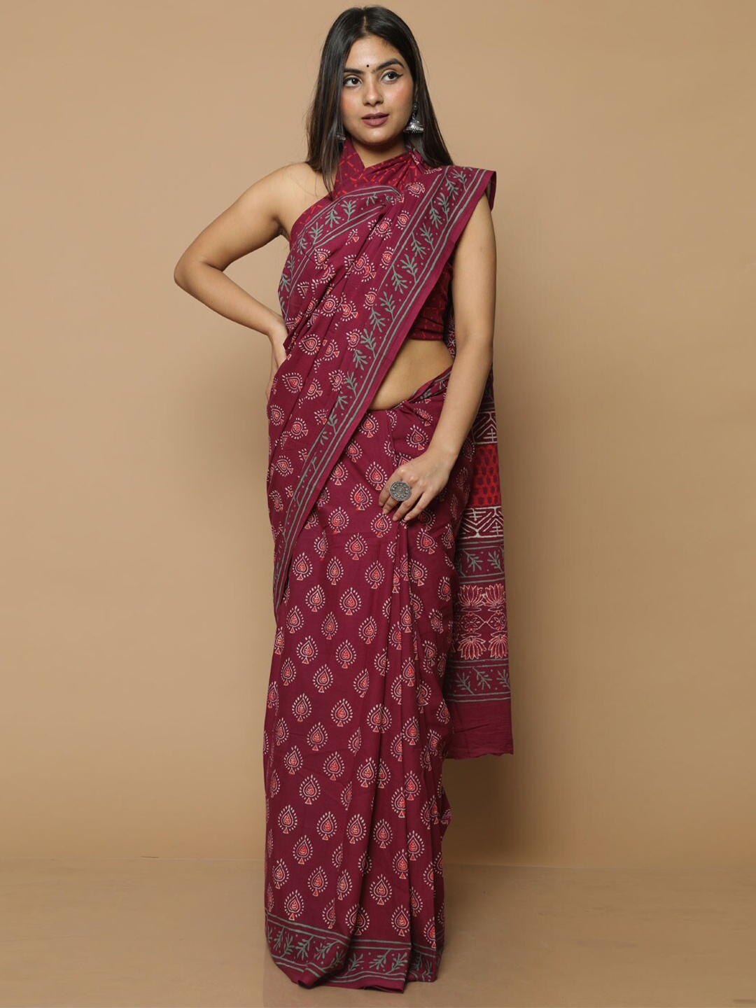 

KALINI Ethnic Printed Pure Cotton Saree, Maroon