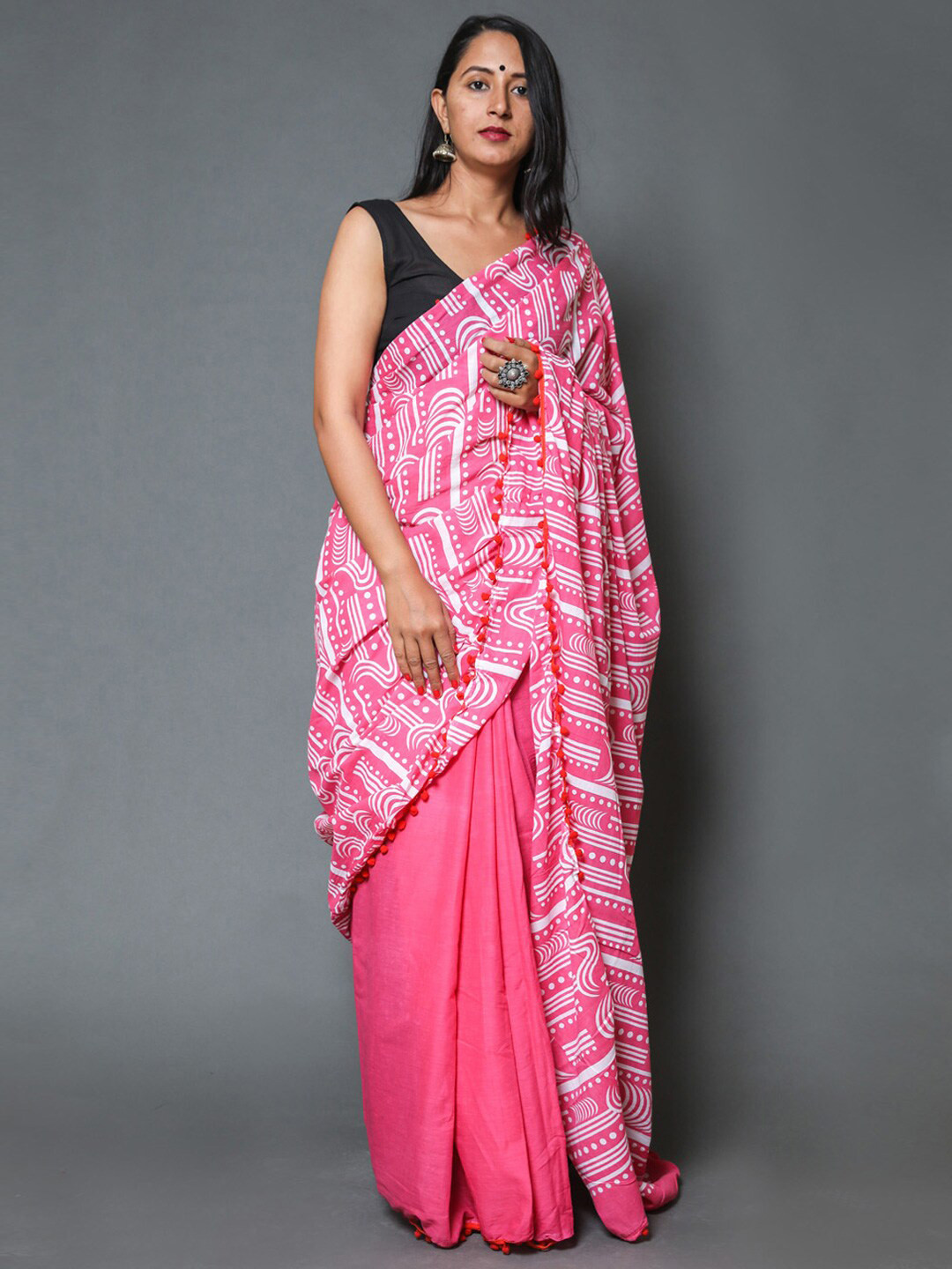 

KALINI Ethnic Motifs Printed Pure Cotton Saree, Pink