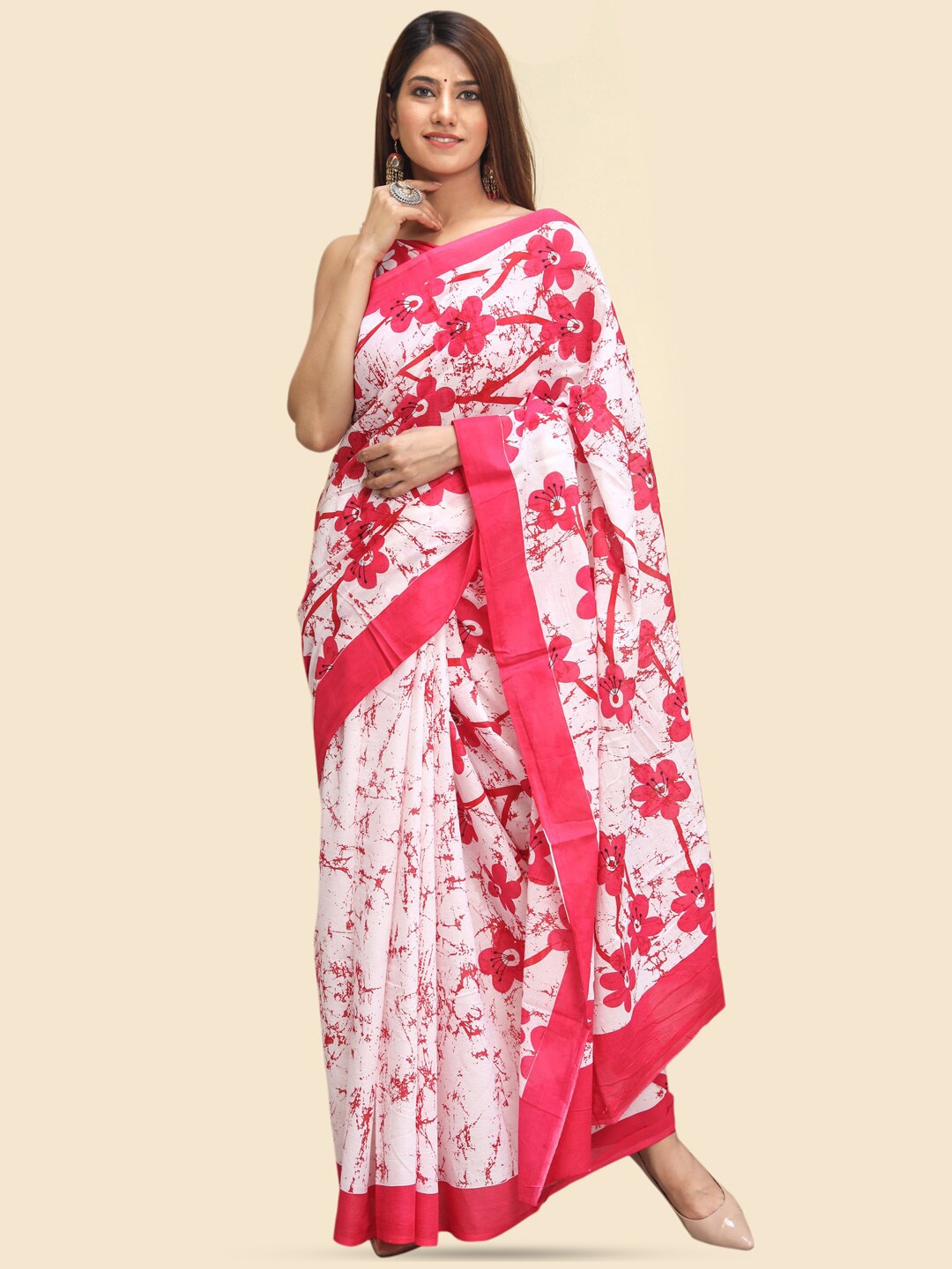 

KALINI Floral Printed Pure Cotton Saree, Pink