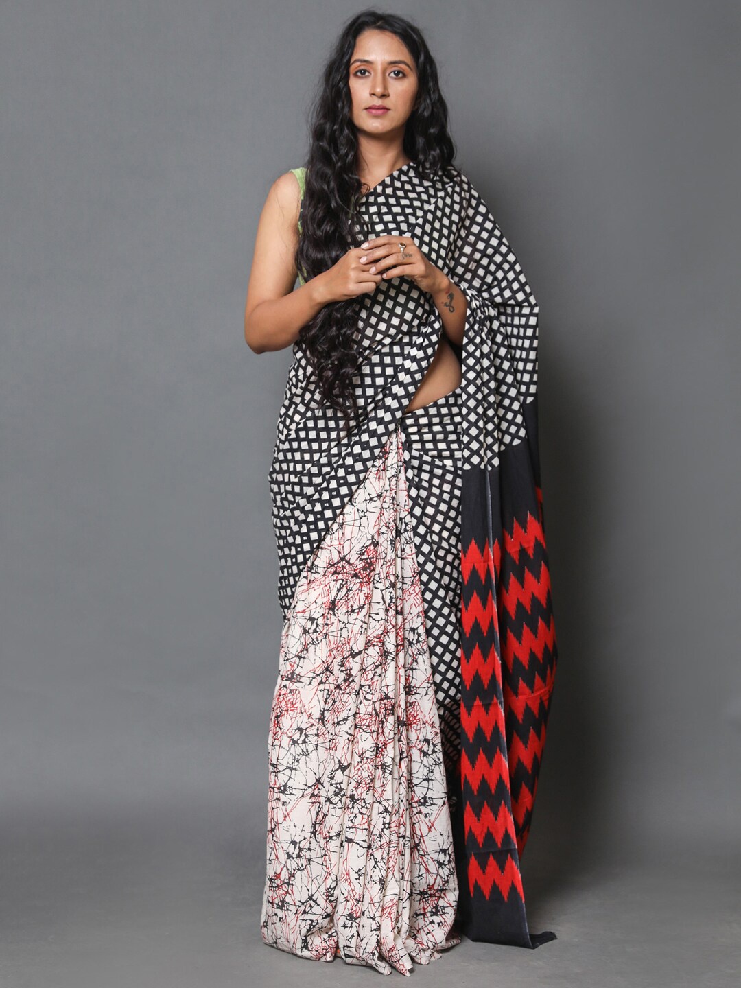 

KALINI Printed Pure Cotton Saree, White