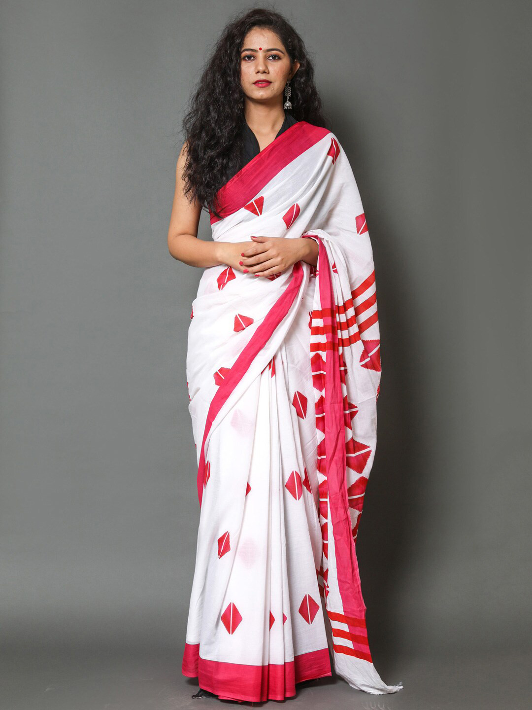 

KALINI Printed Pure Cotton Saree, Pink