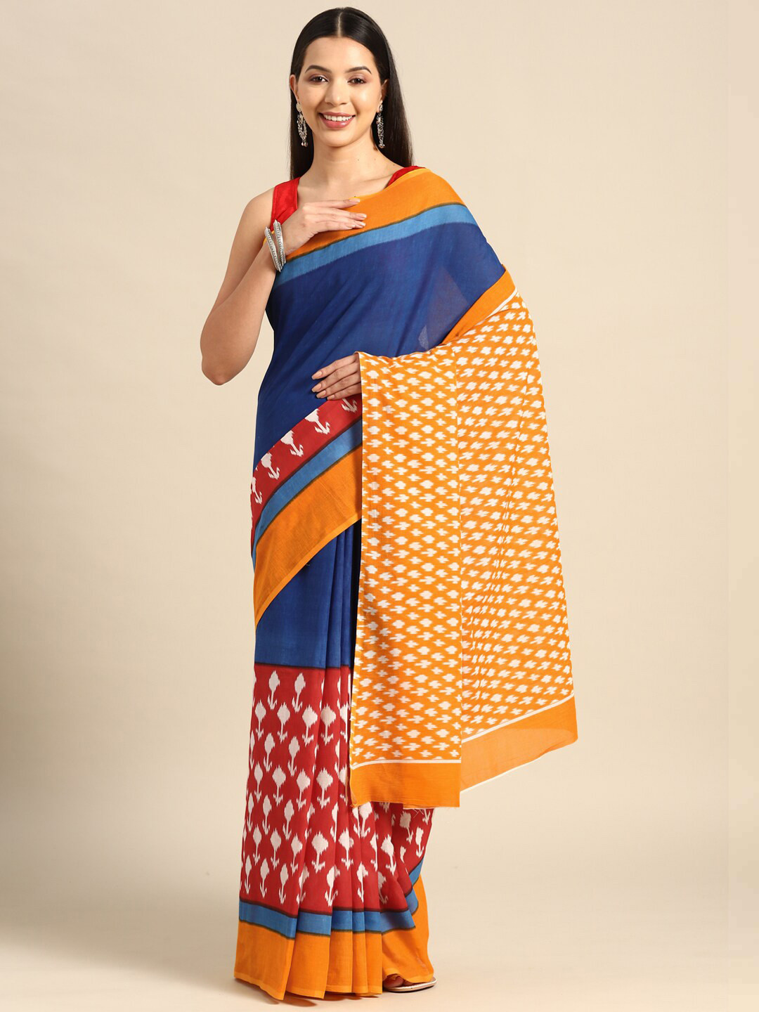 

KALINI Floral Printed Pure Cotton Saree, Blue