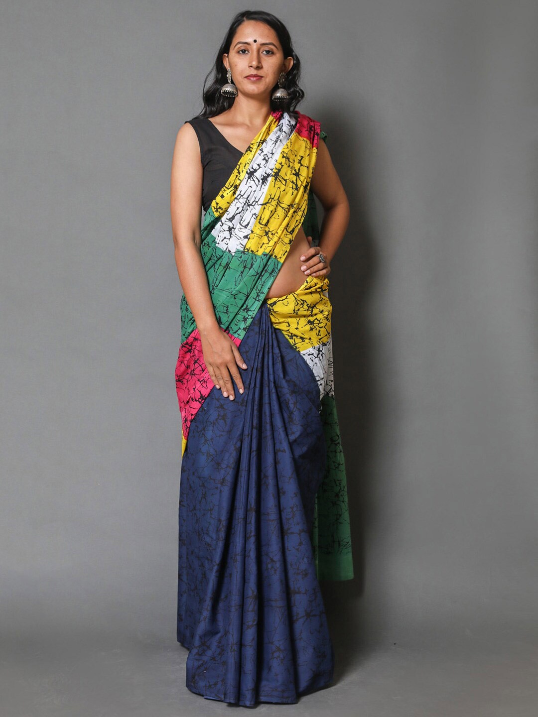 

KALINI Abstract Printed Pure Cotton Saree, Blue