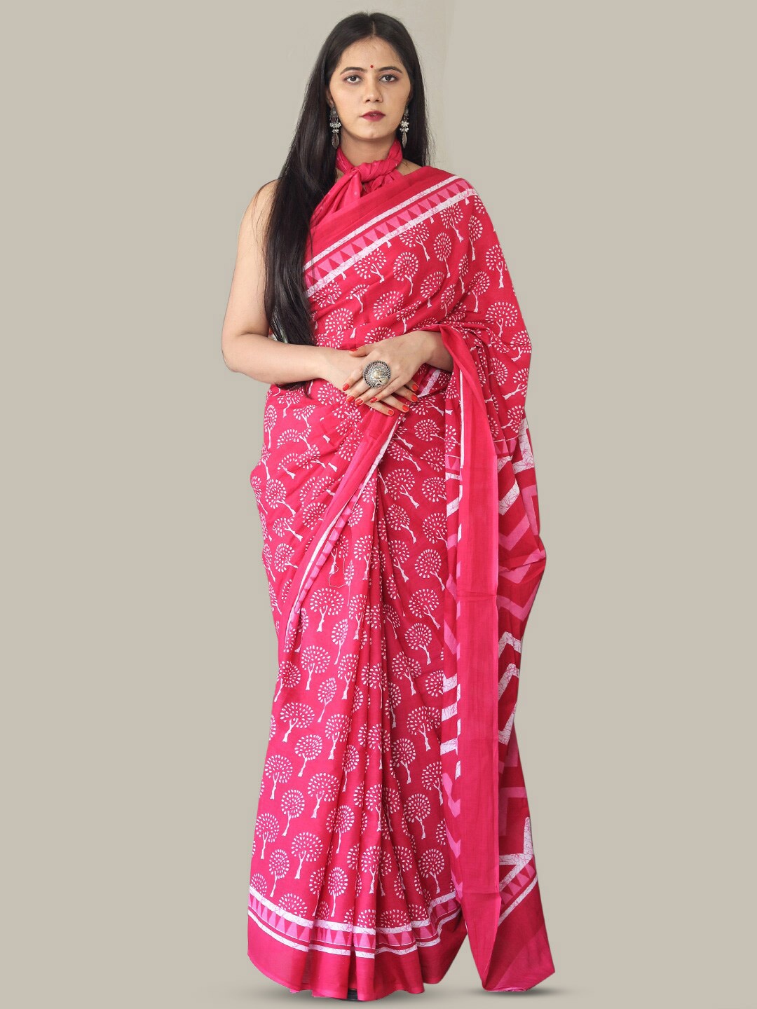 

KALINI Floral Printed Pure Cotton Saree, Pink