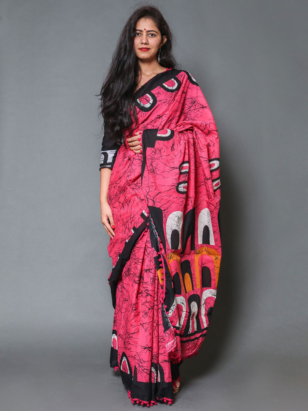 

KALINI Abstract Printed Pure Cotton Saree, Pink