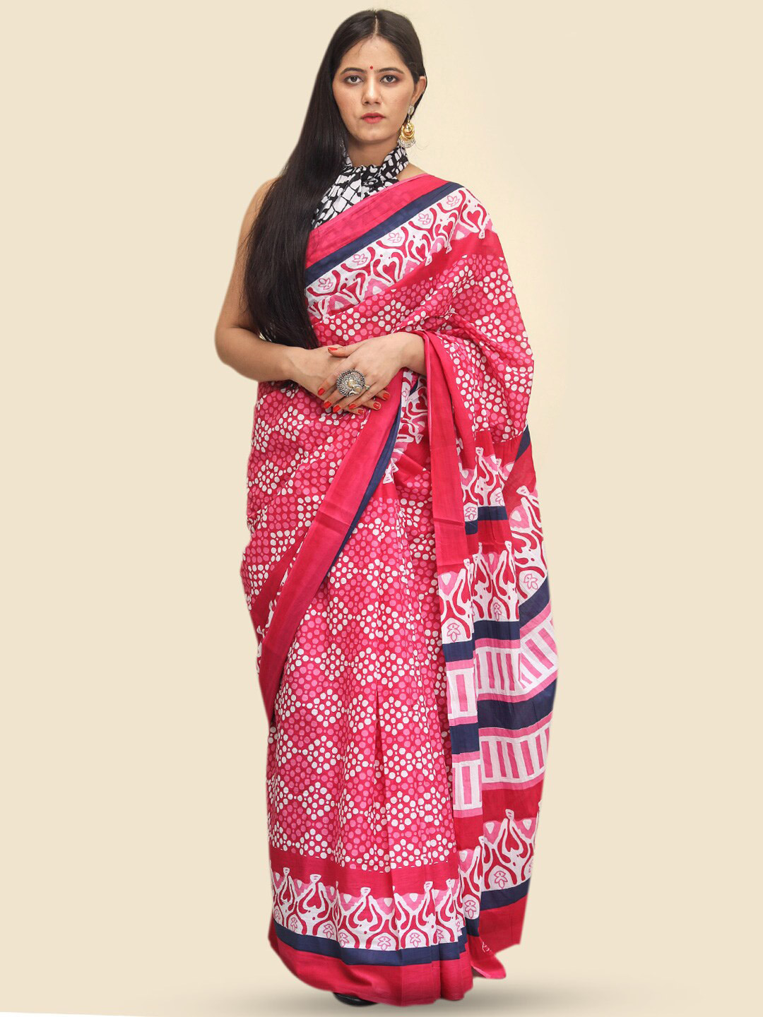 

KALINI Ethnic Motifs Printed Pure Cotton Saree, Pink