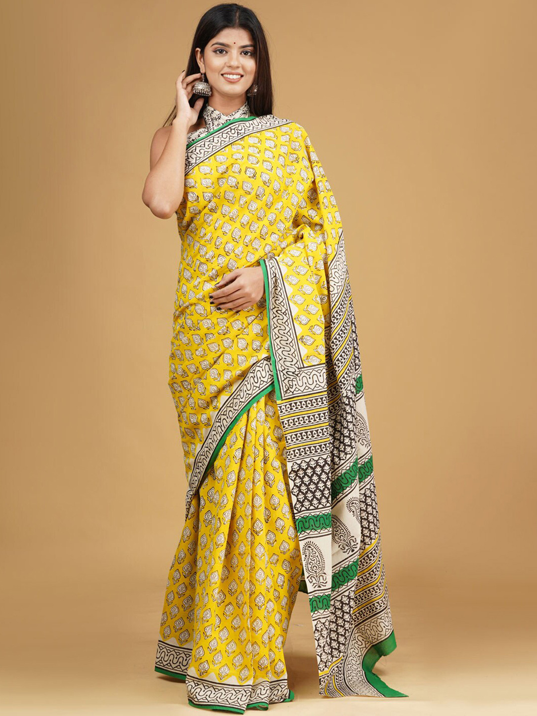

KALINI Floral Printed Pure Cotton Saree, Yellow