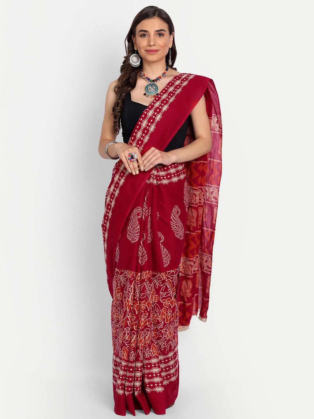 

KALINI Ethnic Motifs Printed Pure Cotton Saree, Maroon