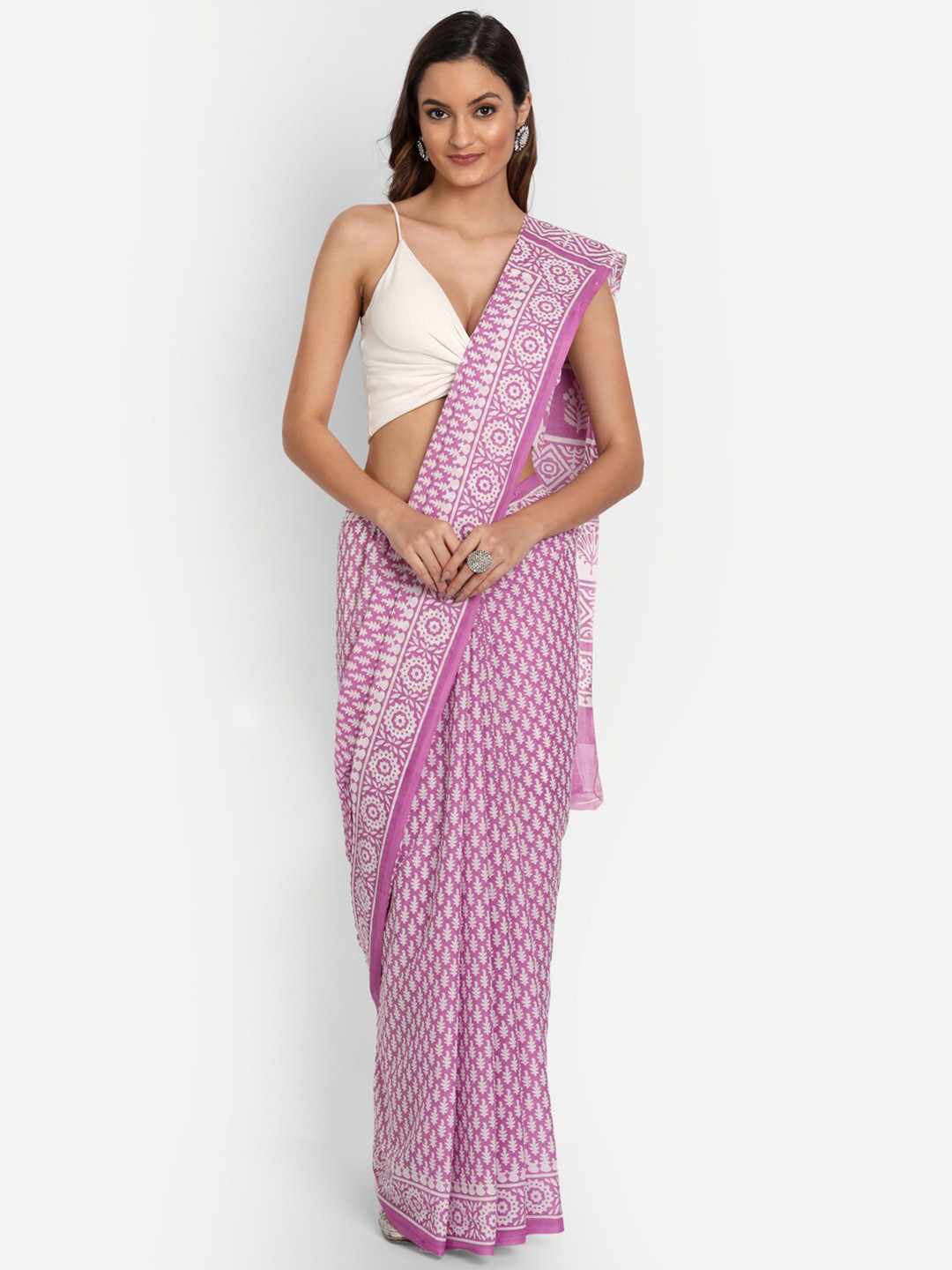 

KALINI Ethnic Motifs Printed Pure Cotton Saree, Purple